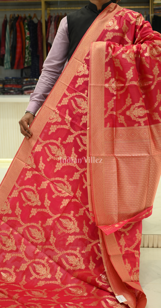  Rani Pink Dual Tone Weaving Organza Saree With Blouse Piece