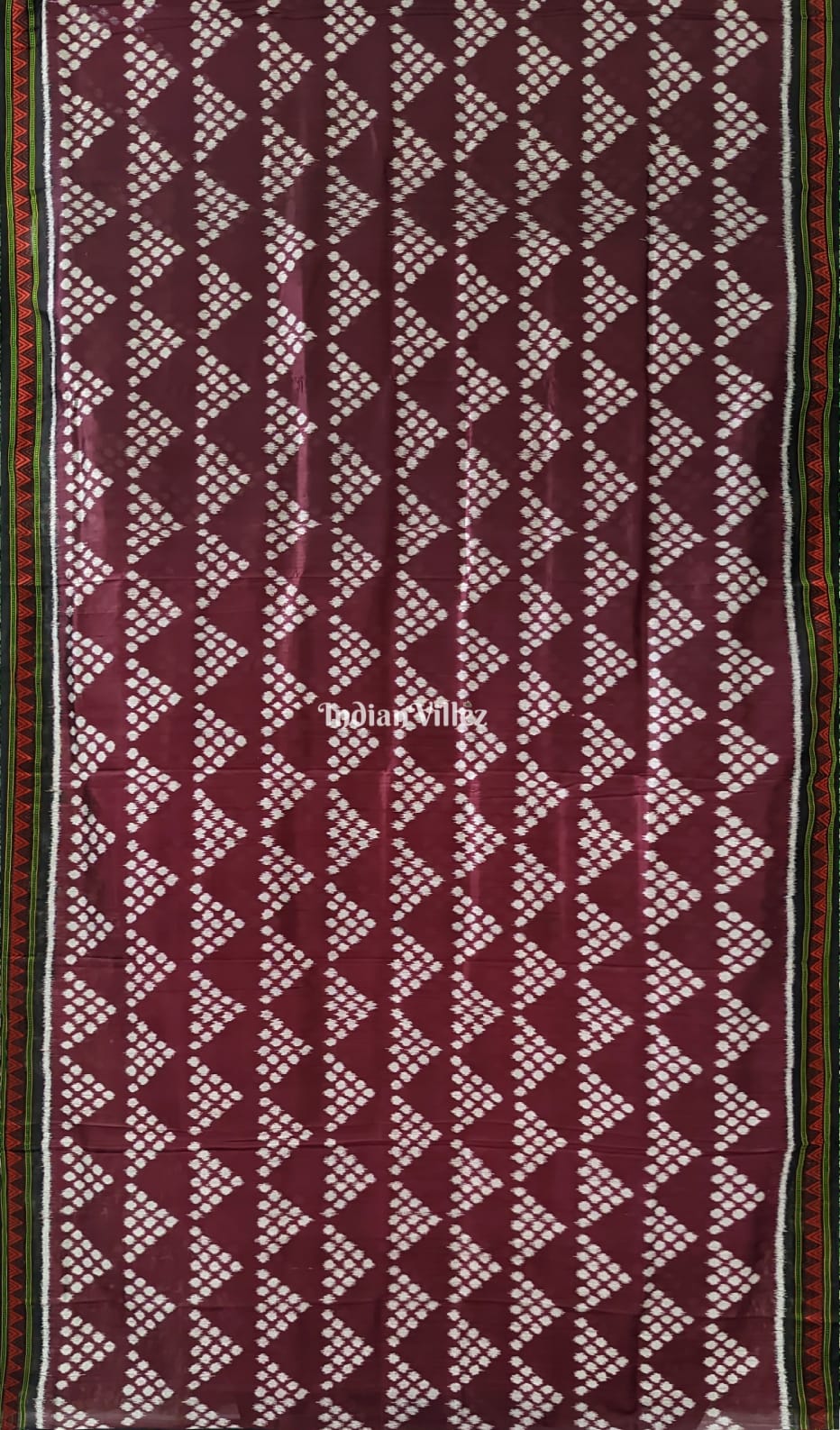Wine Jhoti Contemporary Sambalpuri Ikat Silk Saree with Dongria Border and Pallu