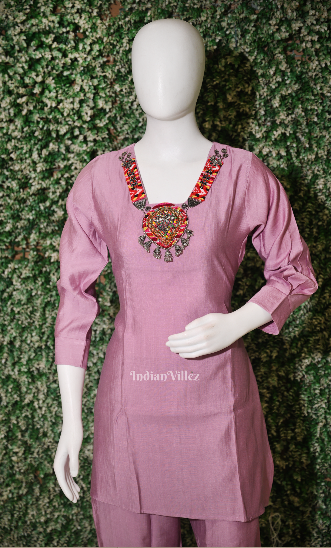 Designer Onion Pink Embroidery Kurta & Pant Set-(Co-Ords Set) 