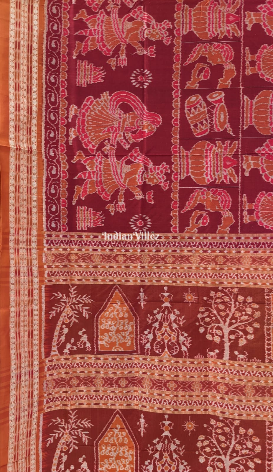 Maroon Marriage Theme Sambalpuri Silk Saree