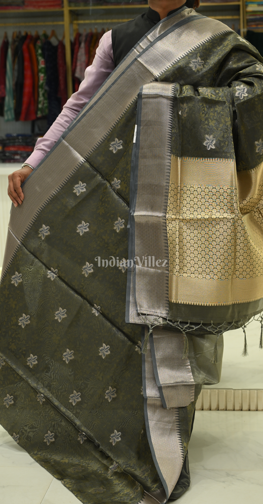 Black Two Tone Tissue Organza Weaving Saree