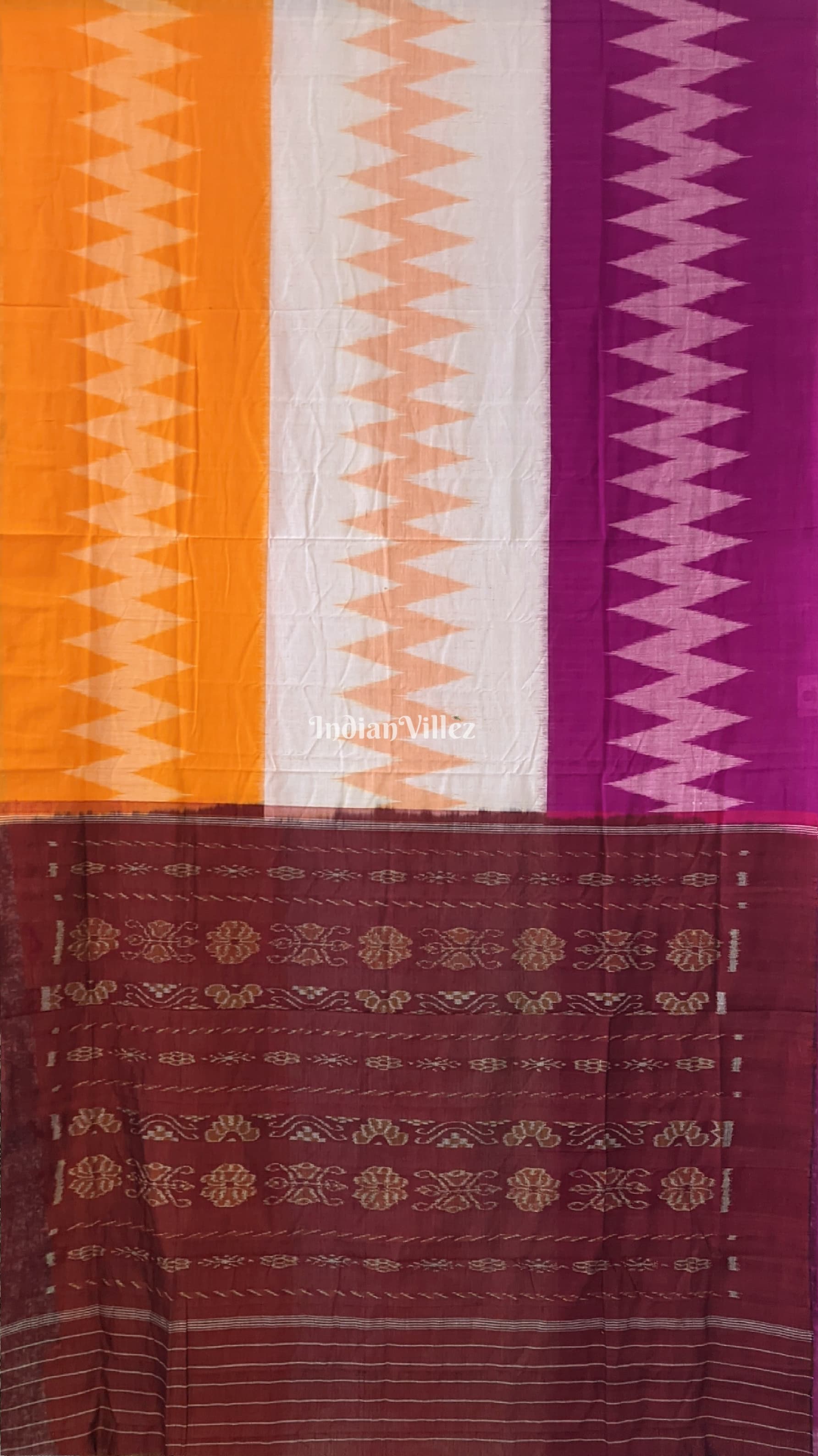Yellow Purple White Maniabandha Odisha Ikat Cotton Saree