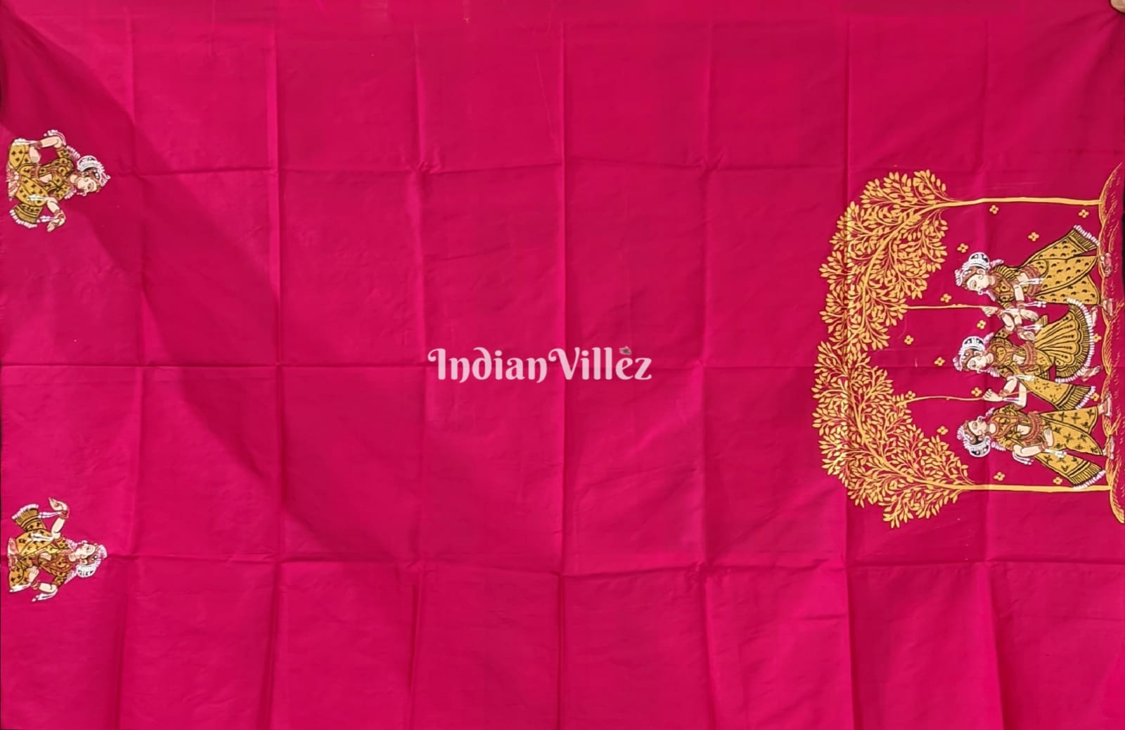 Rani Pink Sambalpuri Pasapali Raja Theme Pattachitra Silk Saree