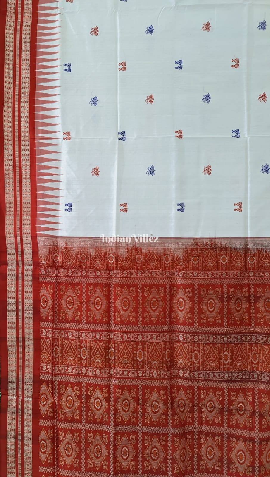 White Lotus Laxmi Pada Bomkai Sambalpuri Silk Saree