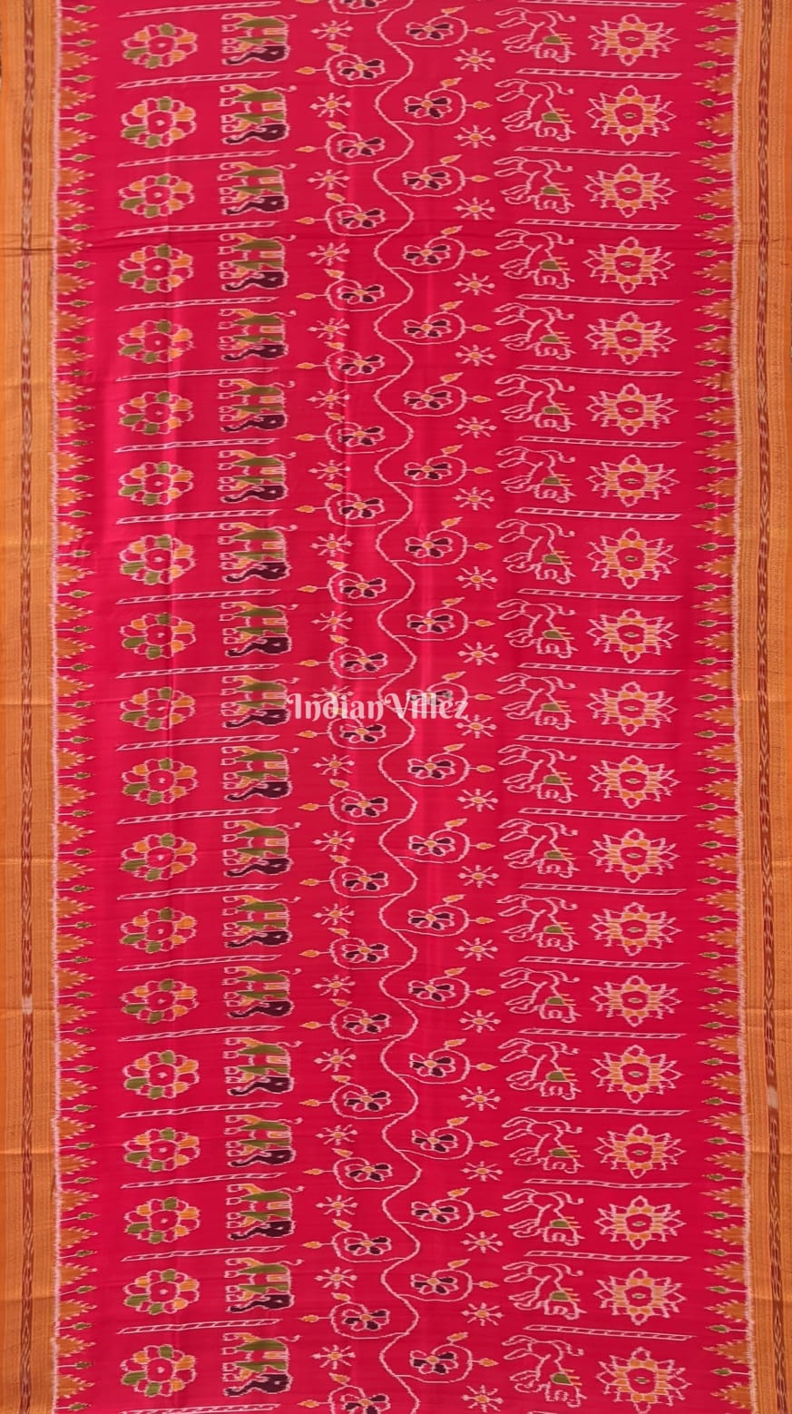 Red Animal Flower Odisha Ikat Khandua Silk Saree