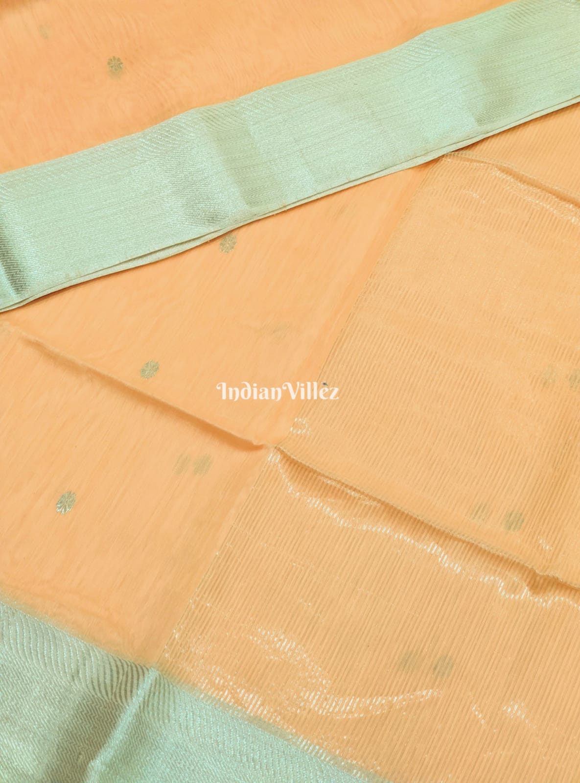 Light Peach Maheshwari Handloom Cotton*Silk Saree