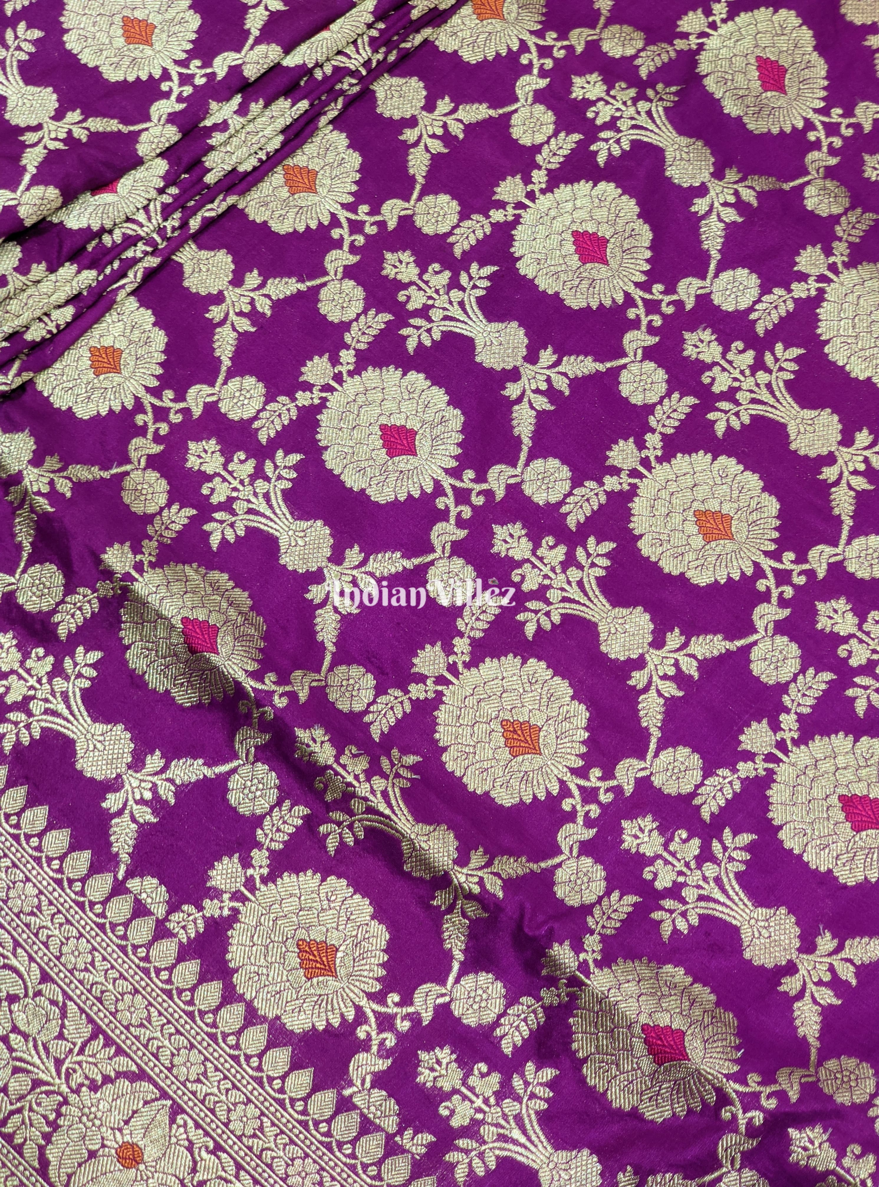 Purple Designer Handwoven Banarasi Meenakari Katan Silk Saree
