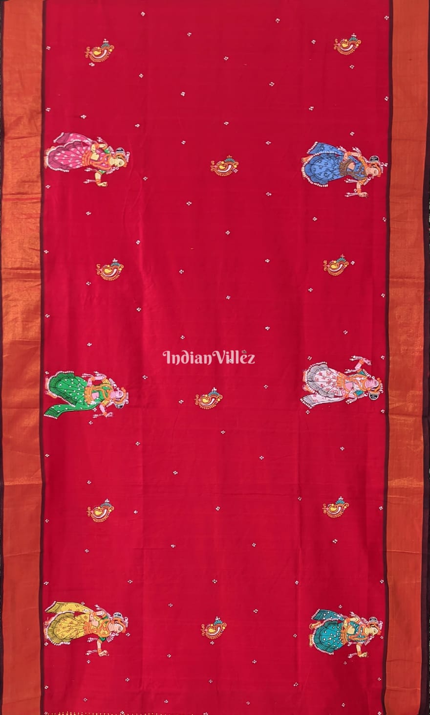 Red Green Nartaki Pattachitra Khadi Silk Saree