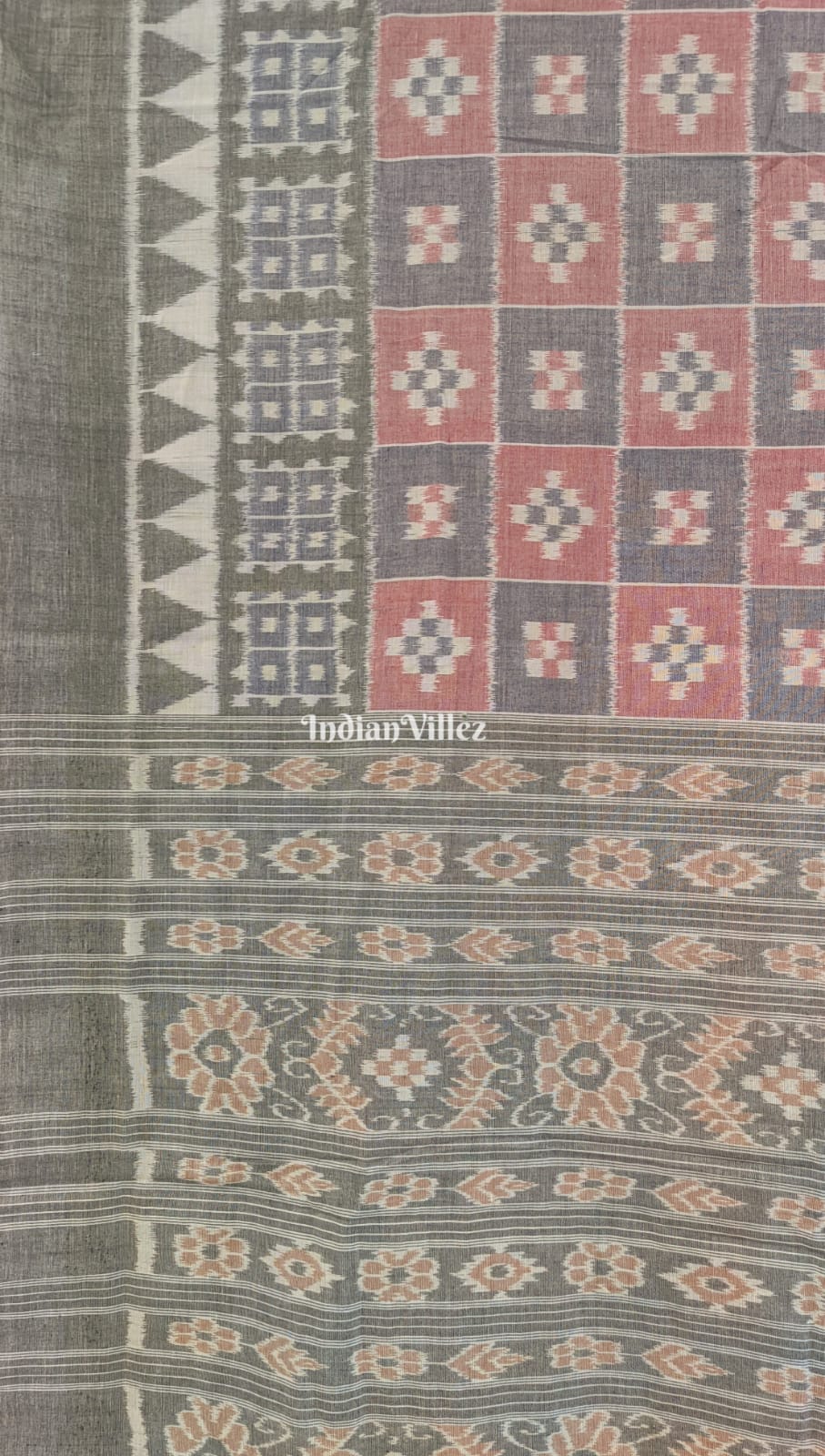 Light Pink & Grey Pasapali Sambalpuri Ikat Cotton Saree