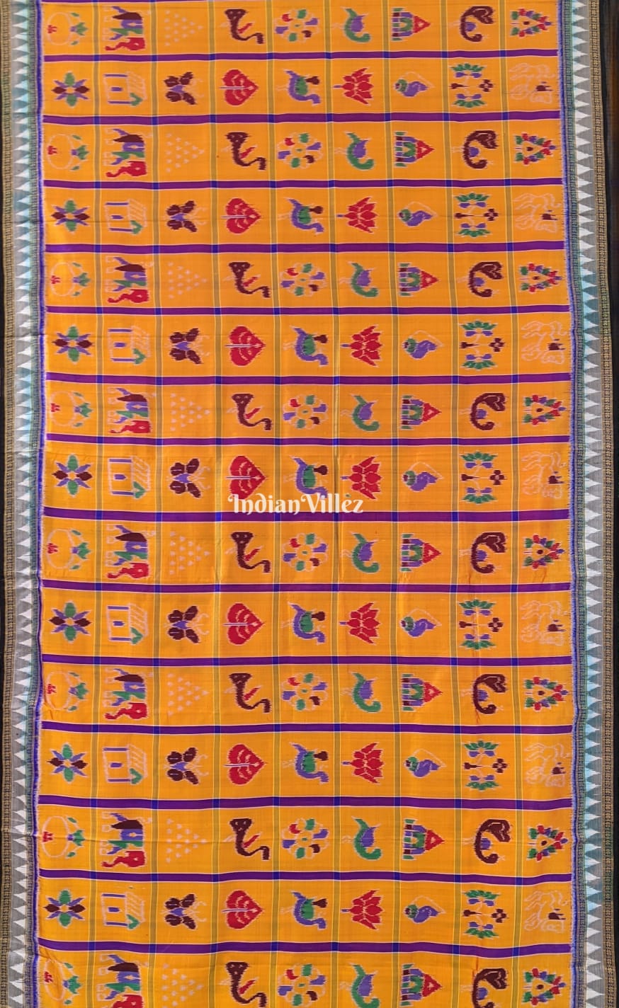 Golden Yellow Odisha Ikat Khandua Silk Saree
