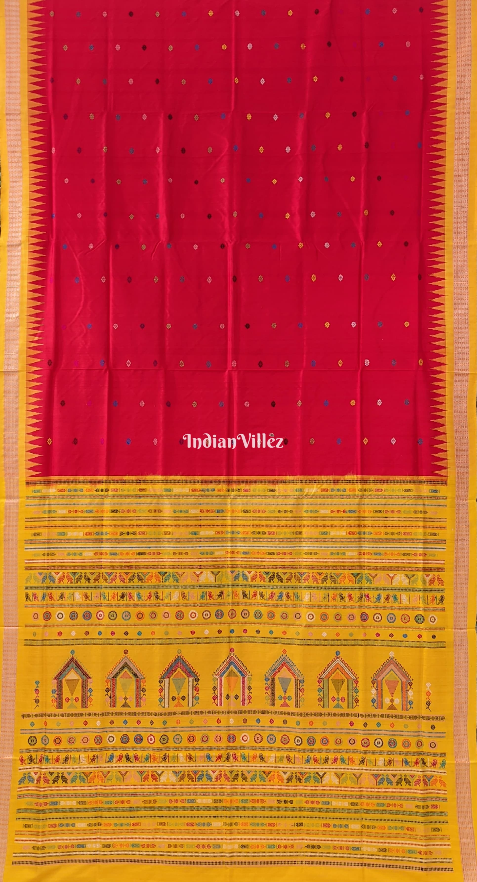 Red Yellow Dolabedi Sambalpuri Bomai Silk Saree