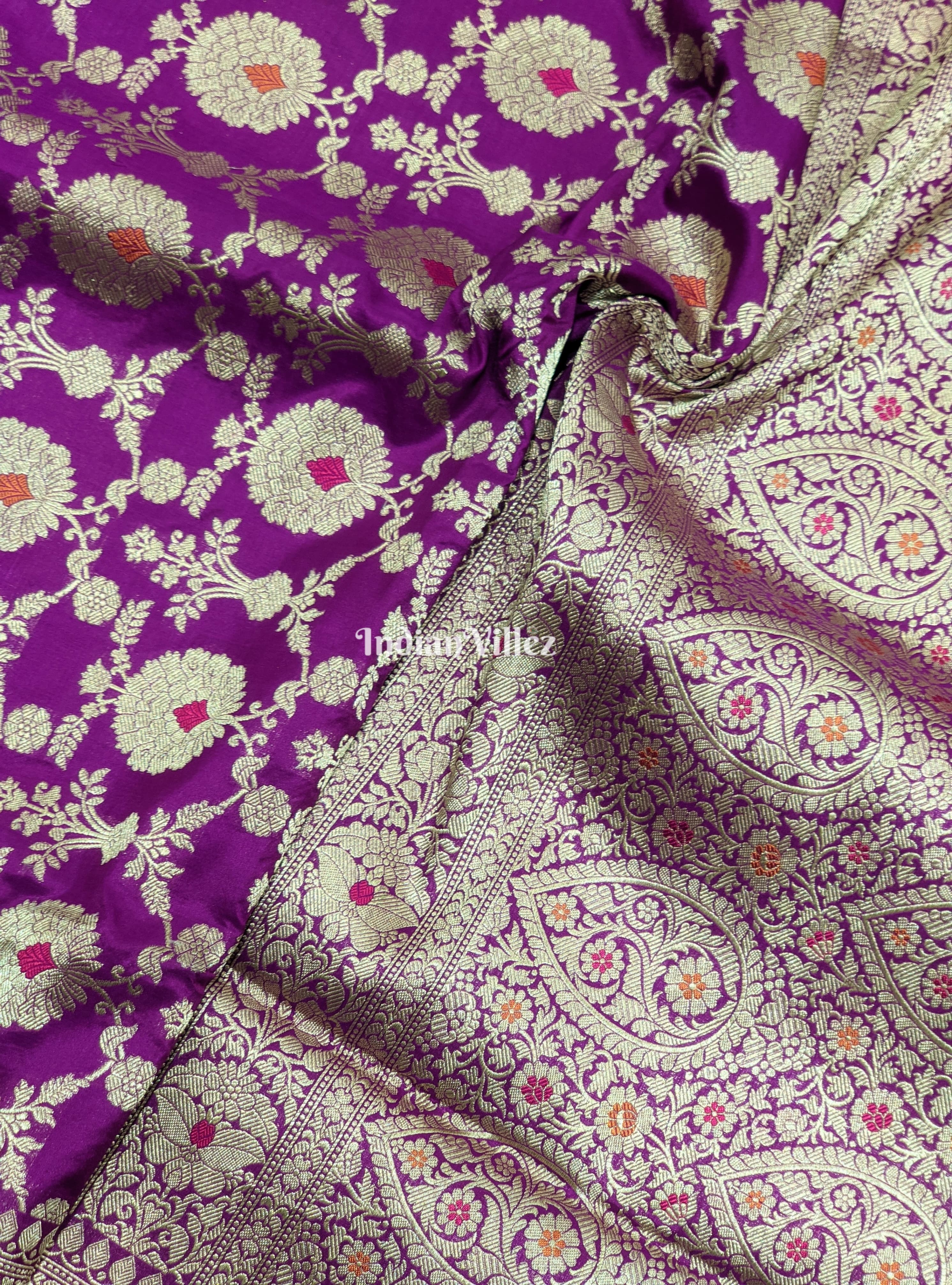 Purple Designer Handwoven Banarasi Meenakari Katan Silk Saree