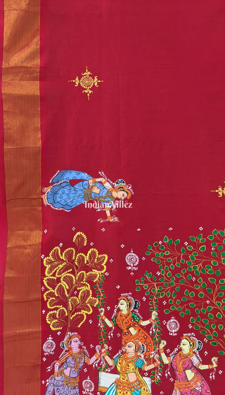 Blue Green Raja (Festival) Pattachitra South Silk Saree