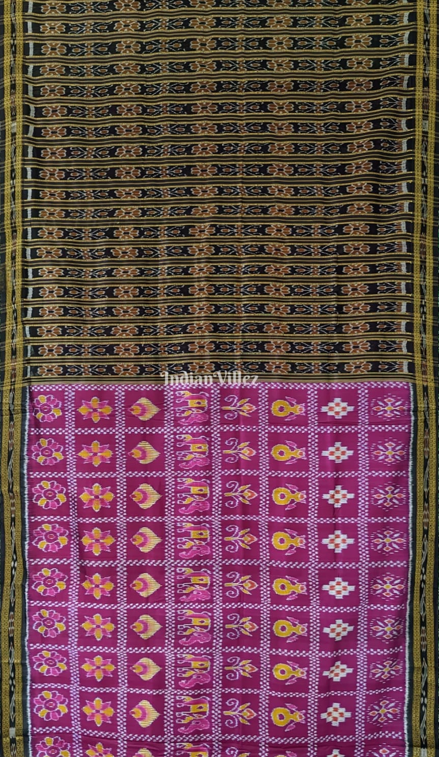 Magenta Aathakothi Khandua Ikat Silk  Saree with Patli Design