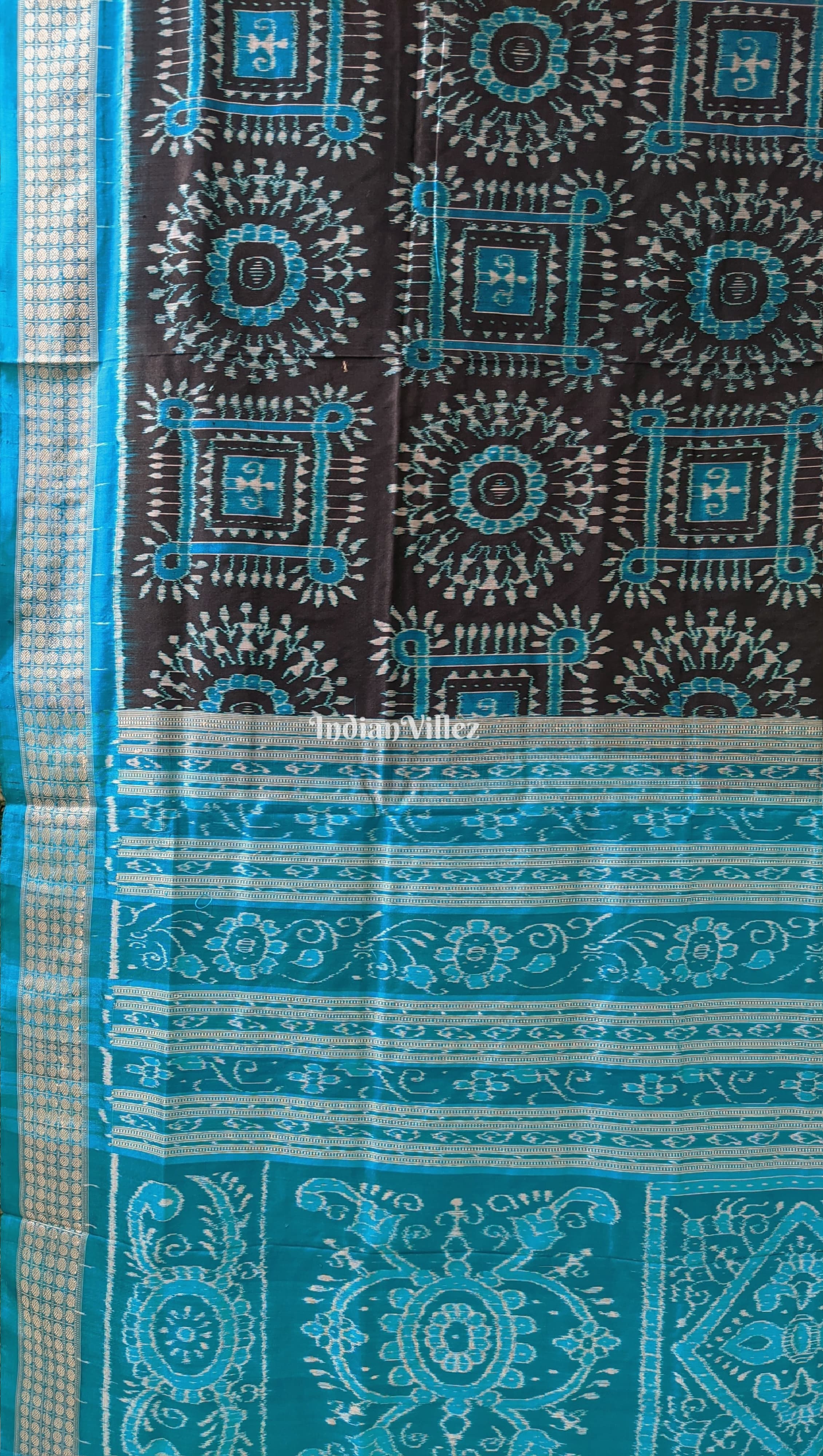 Black Copper Sulphate Tribal Theme Odisha Ikat Sambalpuri Silk Saree