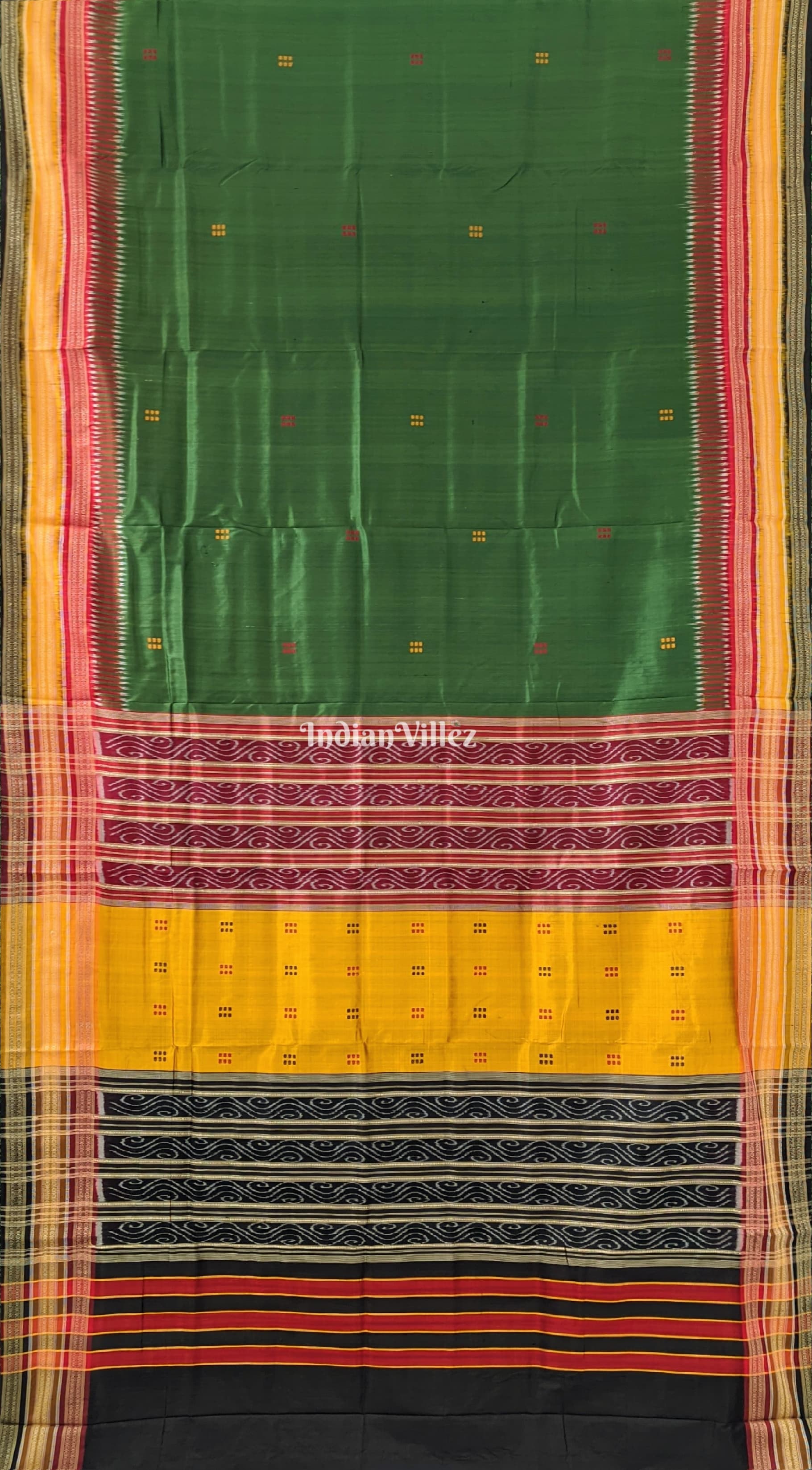 Forest Green Odisha Ikat Kathiphera Khandua Silk Saree