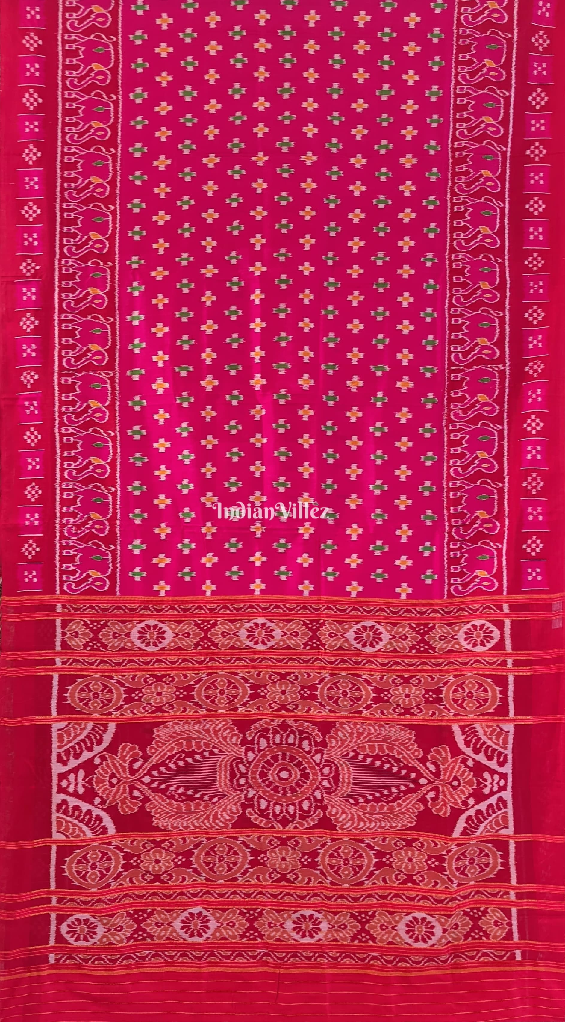 Rani Pink Odisha Ikat Contemporary Silk Saree with Elephant & Pasapali Border
