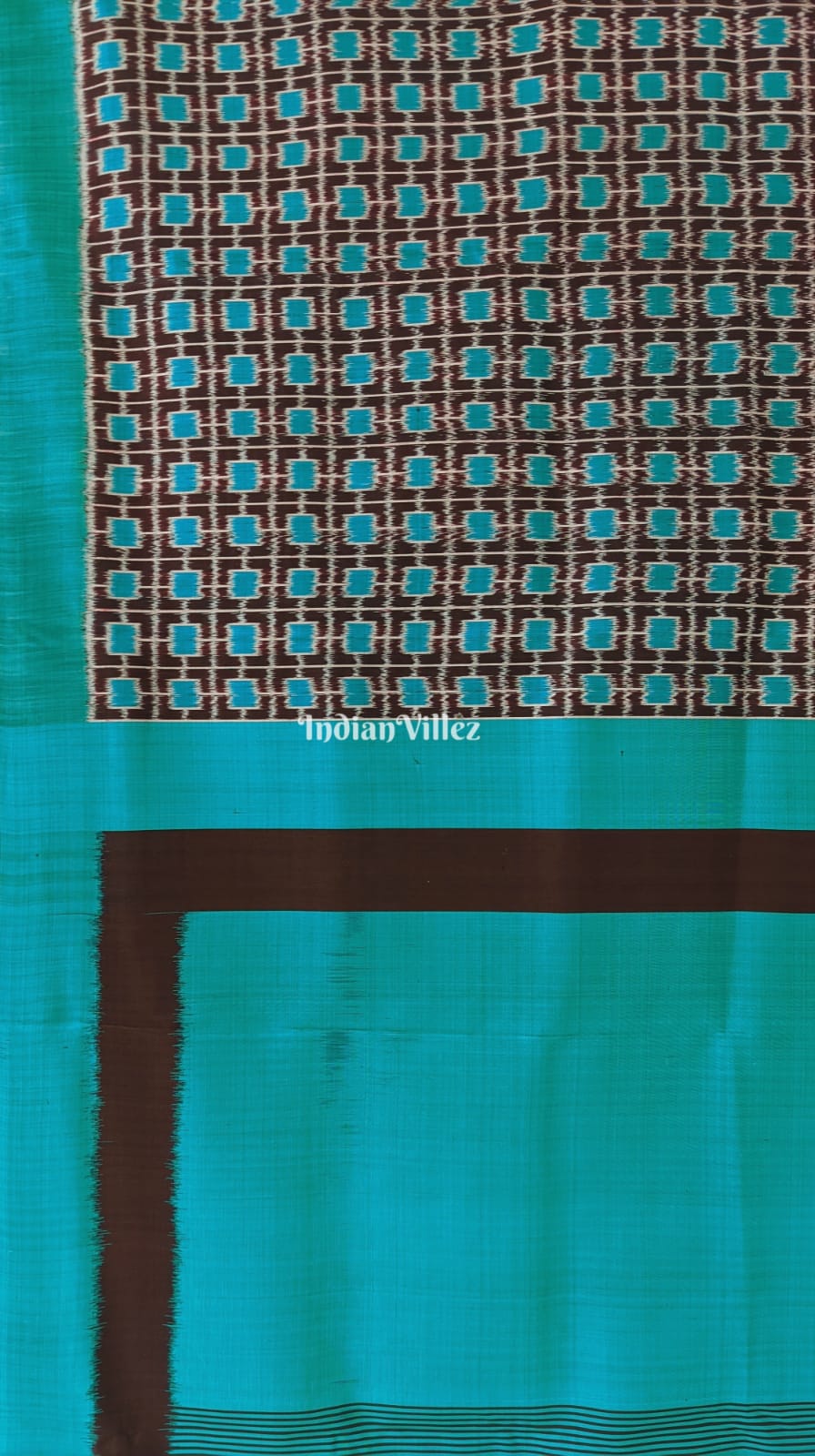 Sea Green Coffee Odisha Ikat Contemporary Silk Saree