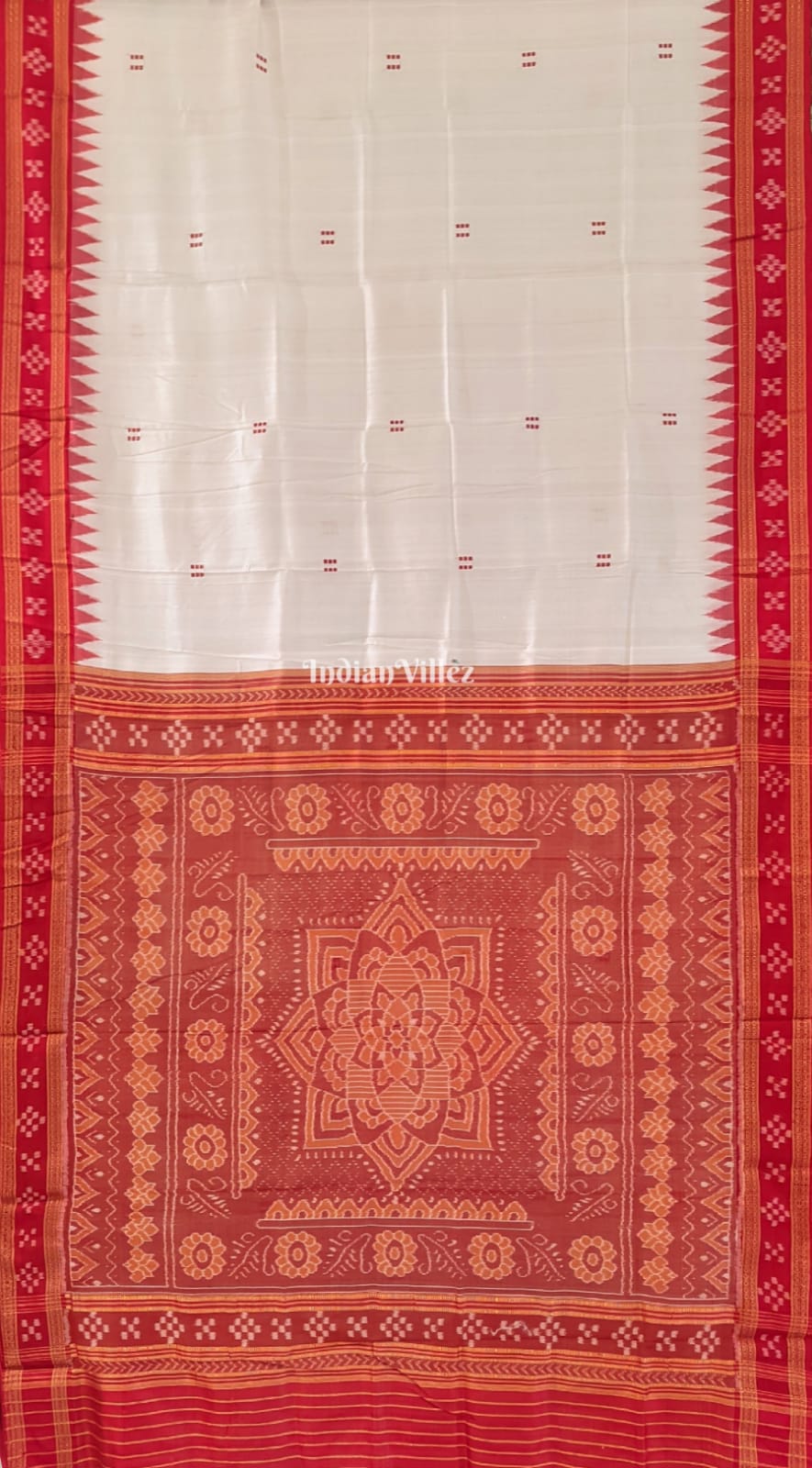 White Butta Design Border Pasapali Khandua Silk Saree