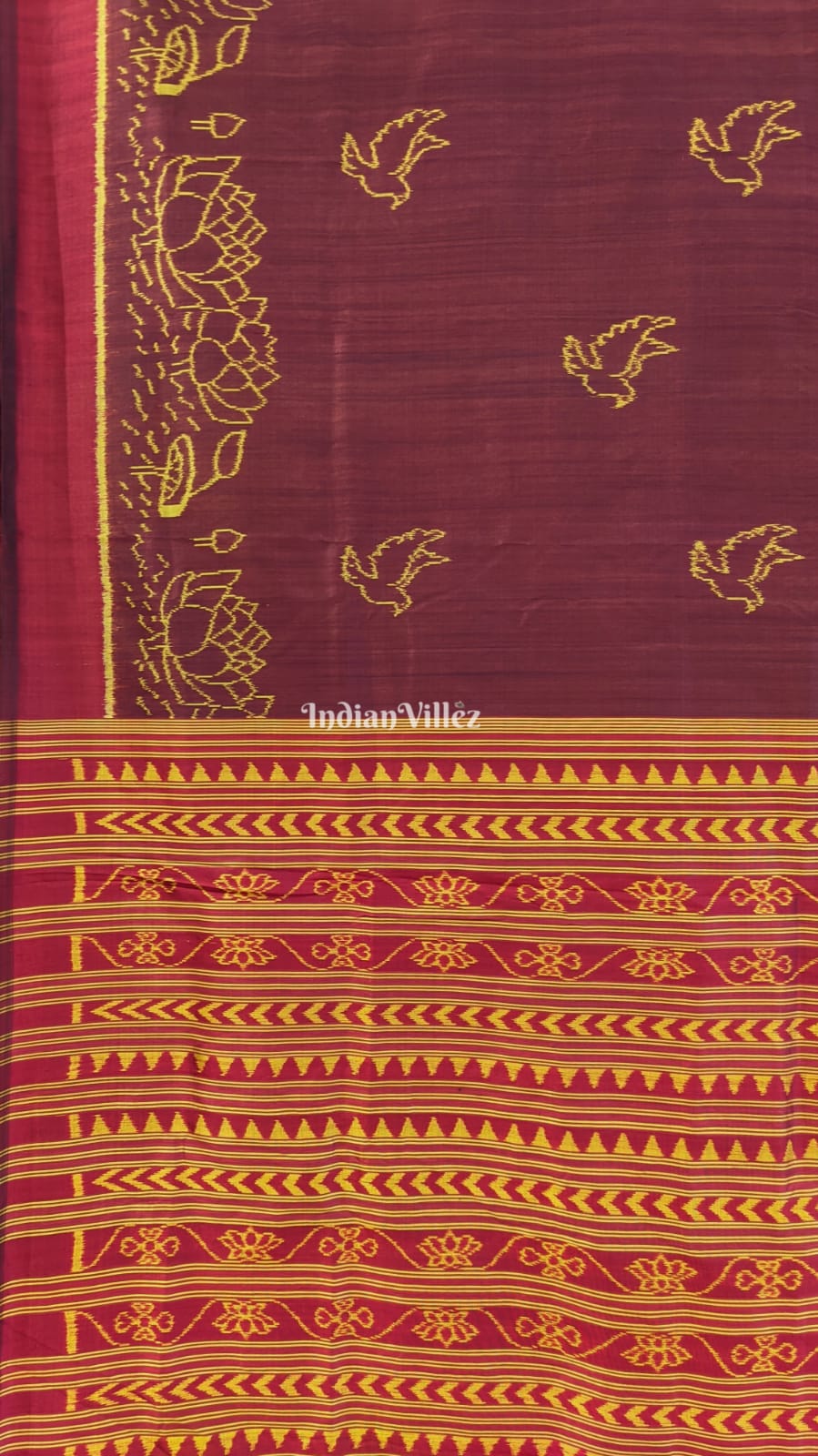 Dark Maroon Bird & Lotus Contemporary Silk Saree