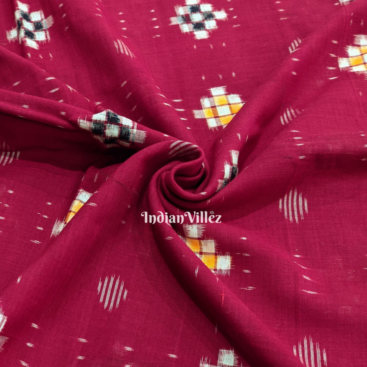 Maroon Pasapali Theme Sambalpuri Ikat Cotton Fabric