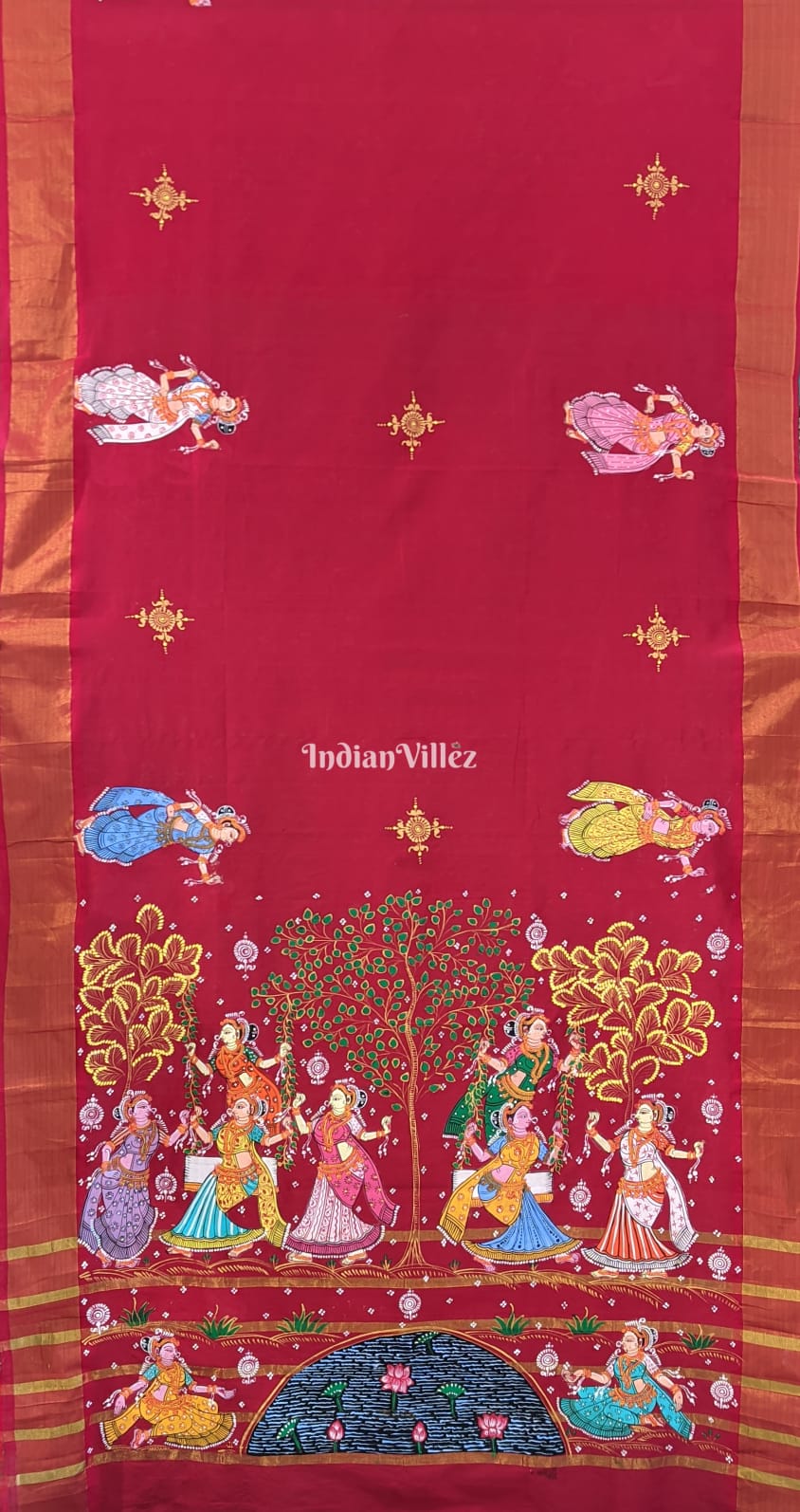 Blue Green Raja (Festival) Pattachitra South Silk Saree