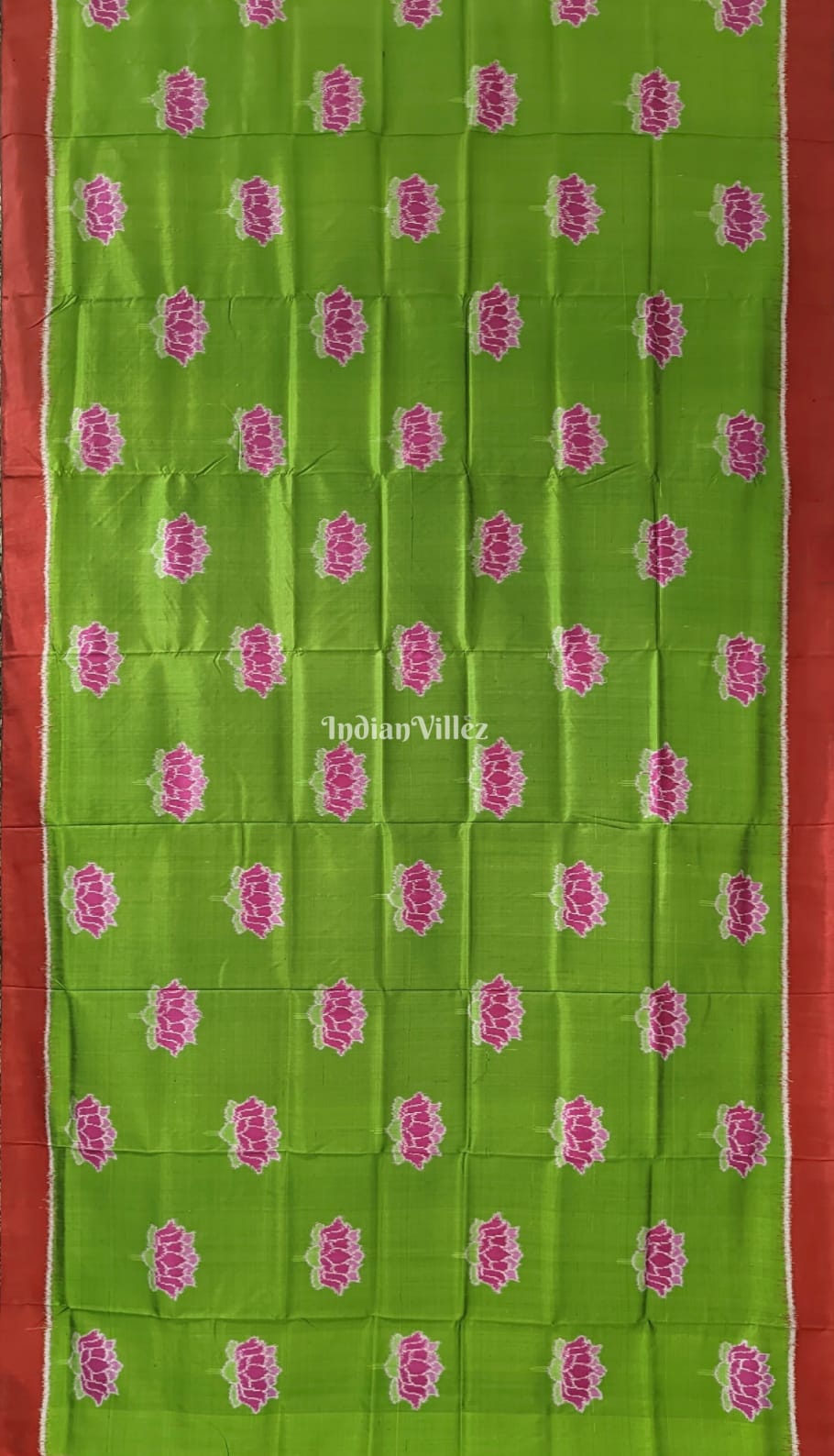 Green with Pink Lotus Odisha Handloom Contemporary Silk Saree