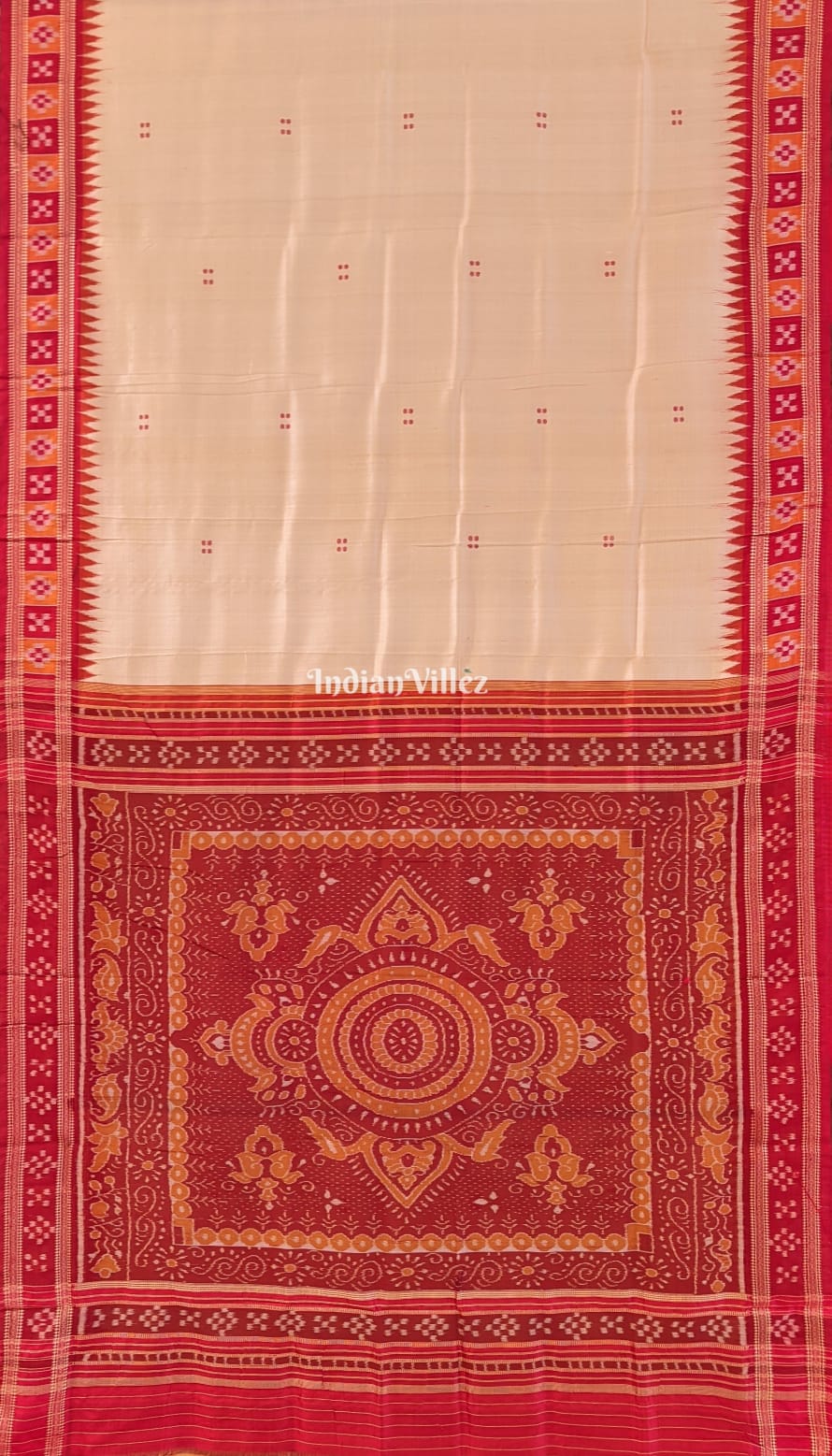 Cream Color Butta Design Odisha Ikat Khandua Silk Saree