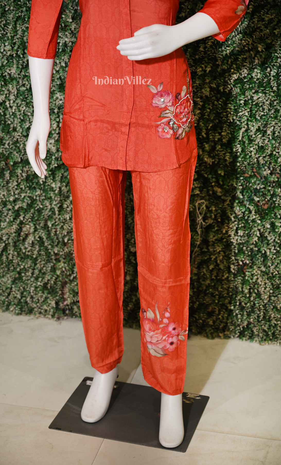 Designer Orange Embroidery Kurta & Pant Set-(Co-Ords Set) 
