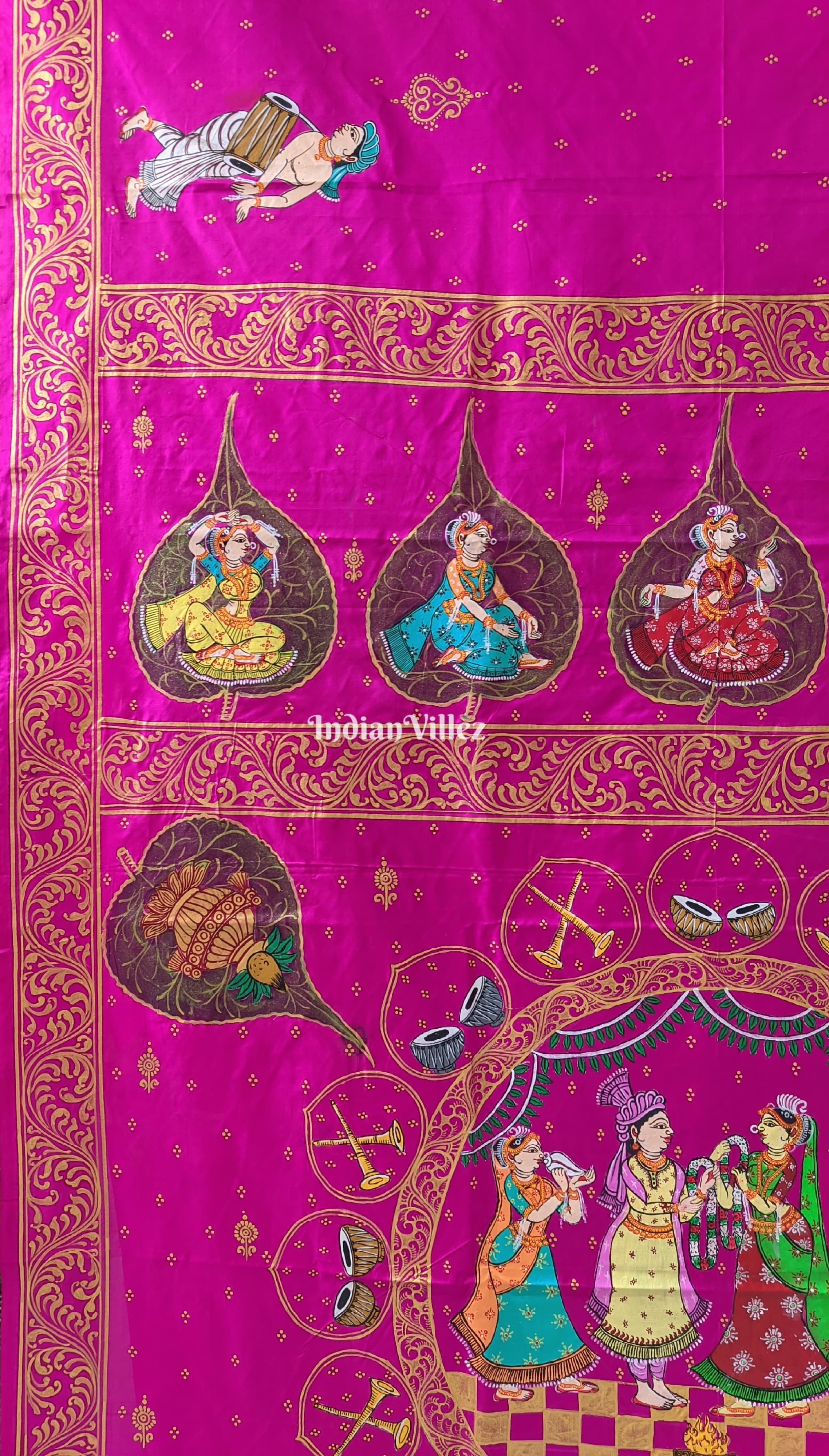 Rani Pink Marriage Theme Pattachitra Silk Saree