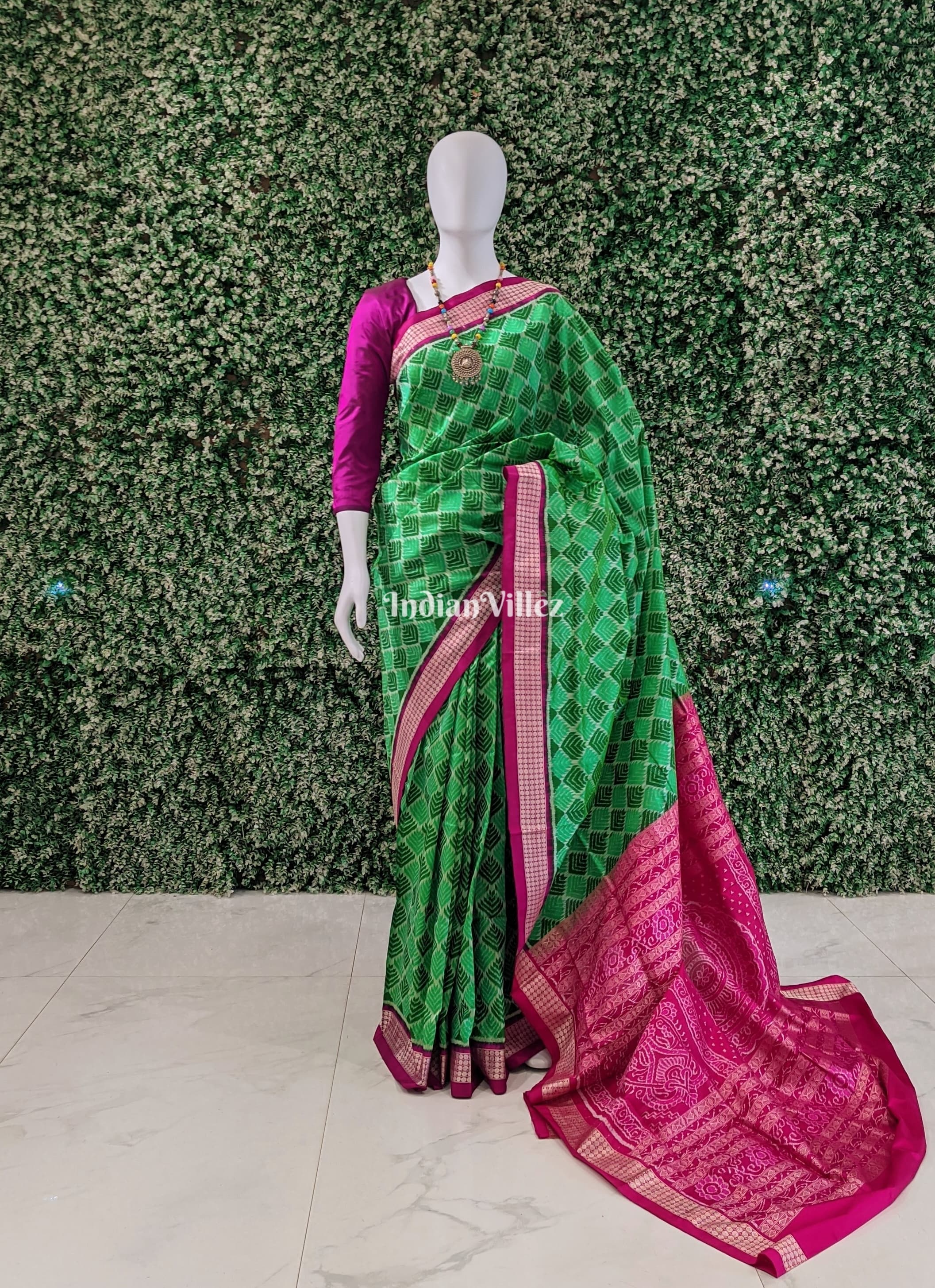 Green Odisha Ikat Pure Sambalpuri Silk Saree