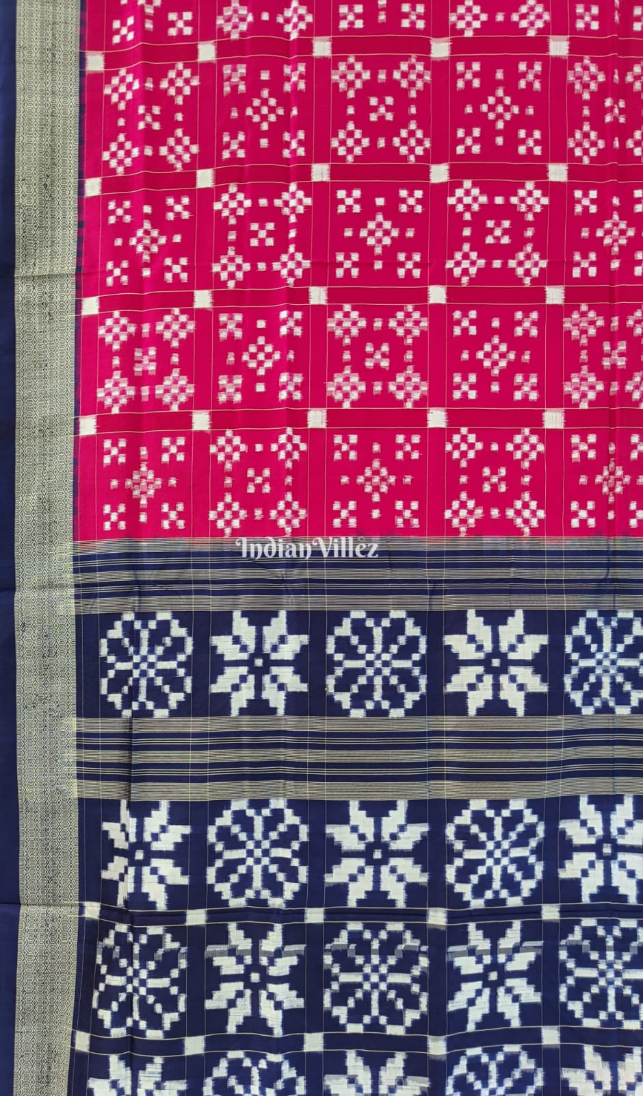 Blue Pink Odisha Ikat Pure Sambalpuri Silk Saree