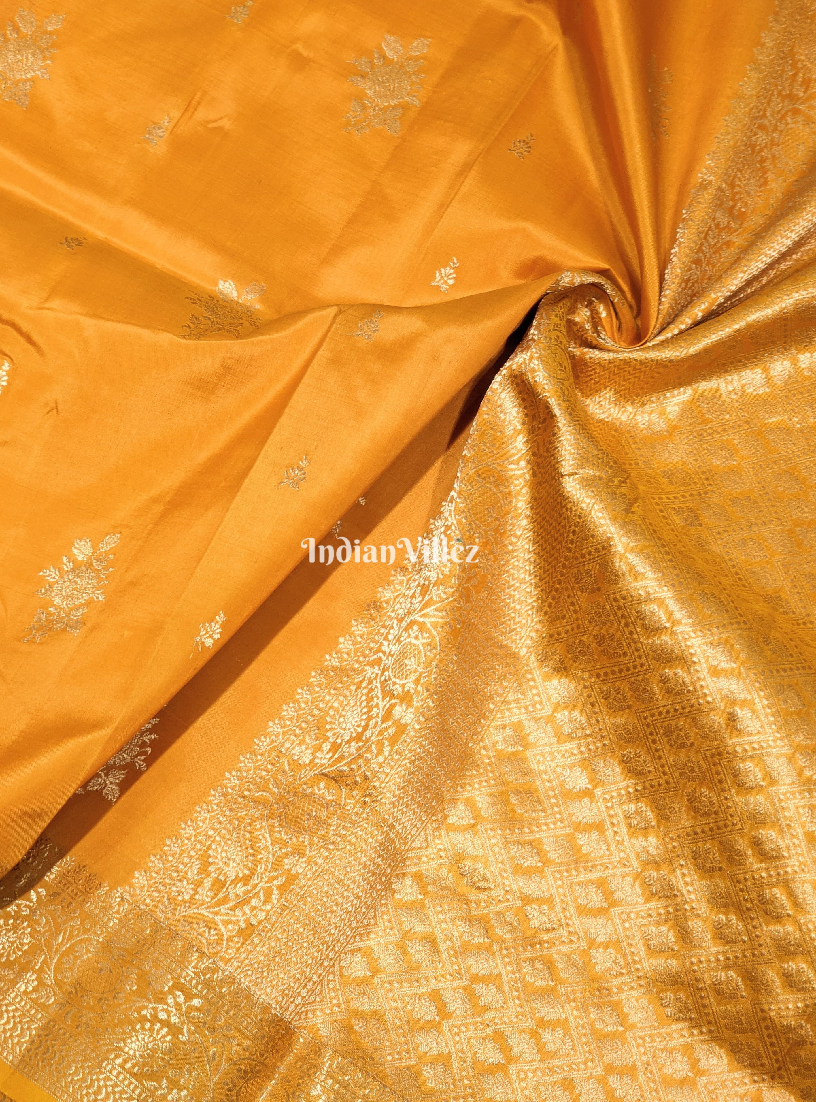 Yellow Floral Motif Designer Katan Silk Banarasi Saree