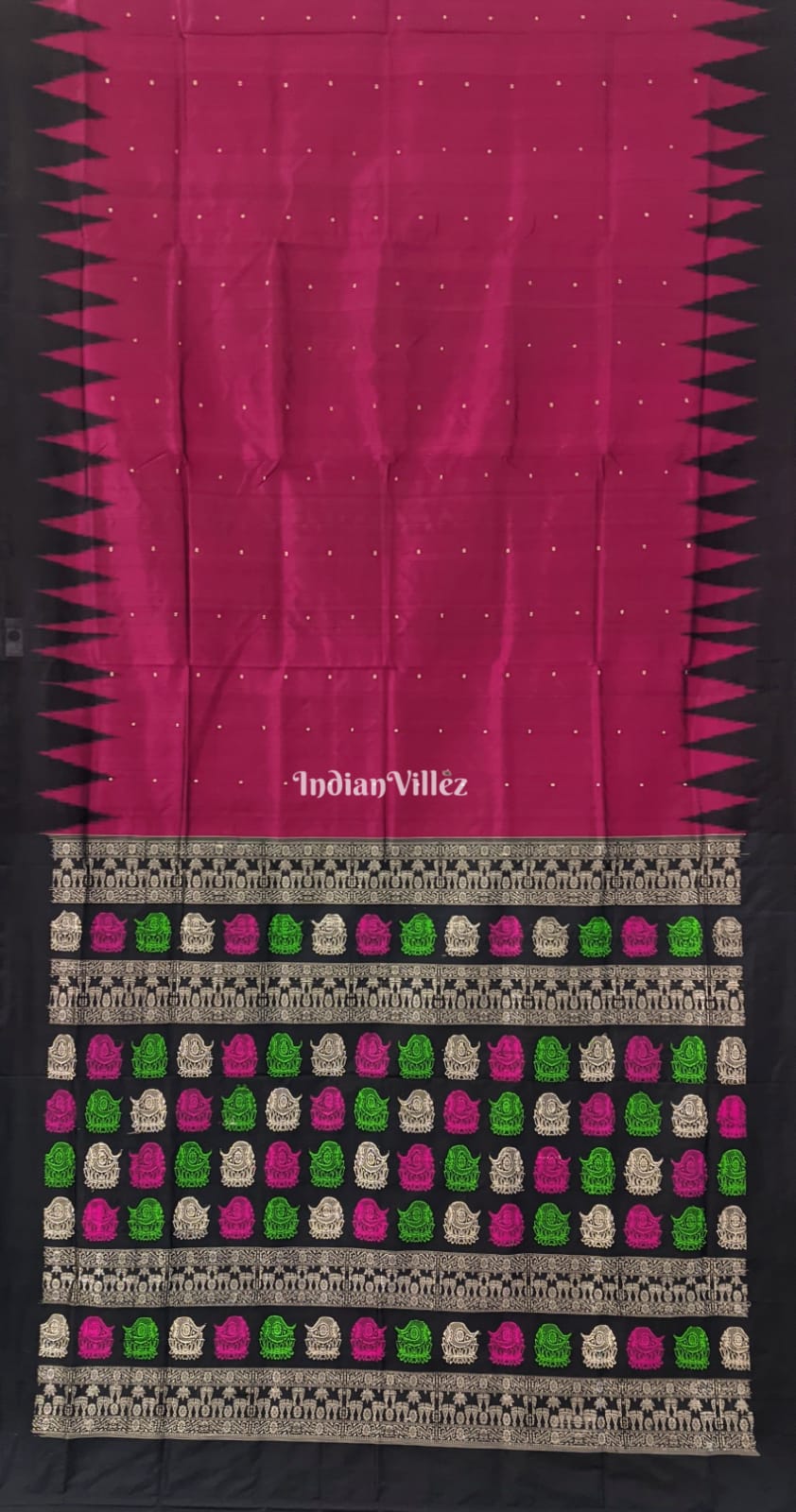 Pink Black Bomkai Saree with Exclusive Multicoloured Pallu