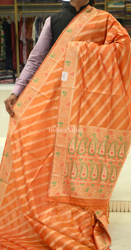 Orange Two Tone Meenakari Weaving Organza Banarasi Saree