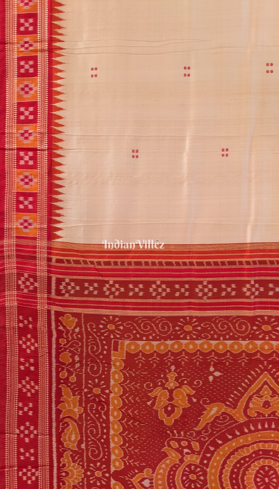 Cream Color Butta Design Odisha Ikat Khandua Silk Saree