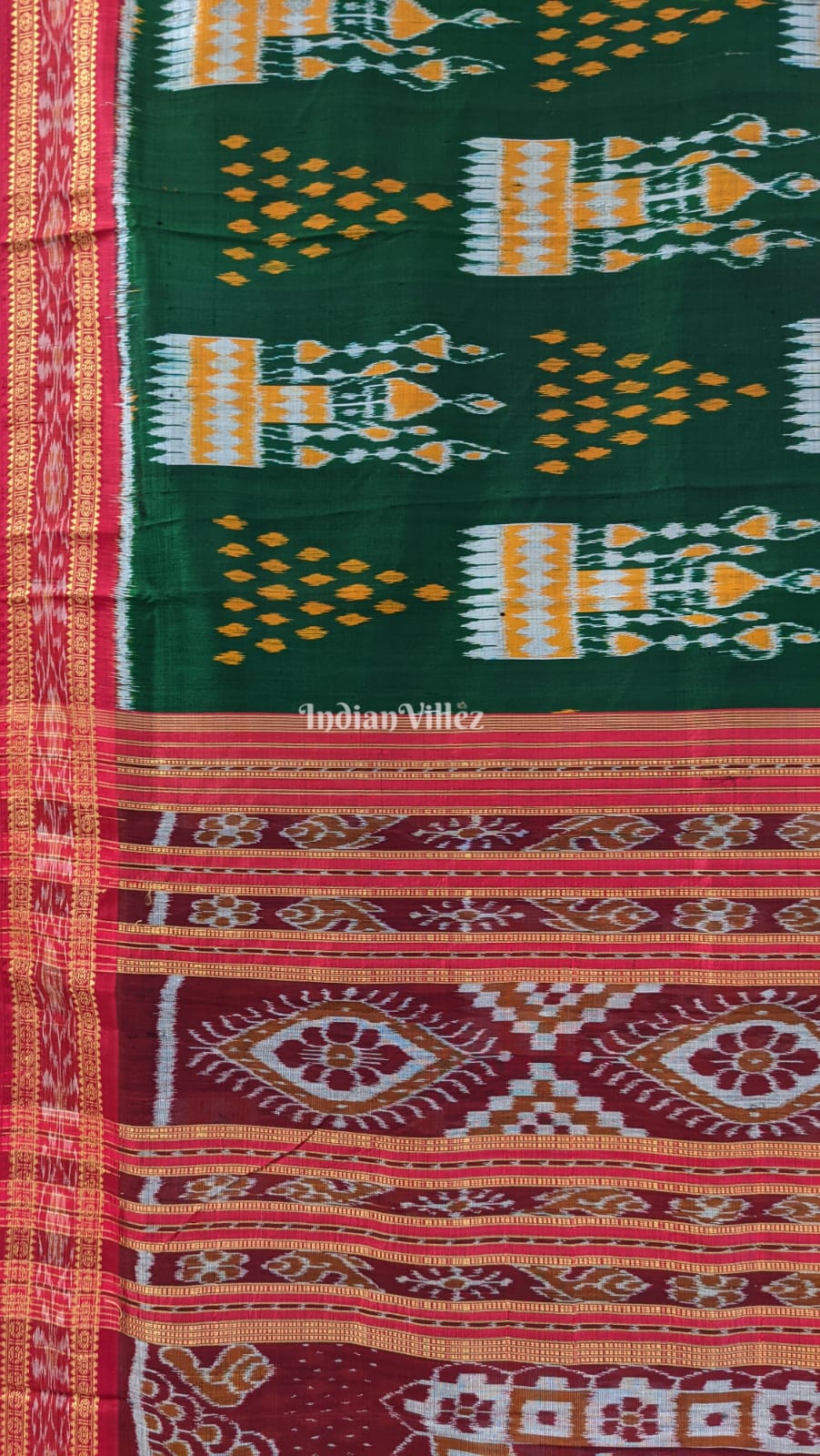 Green Orange Tribal Jhoti Khandua Odisha Handloom Silk Saree