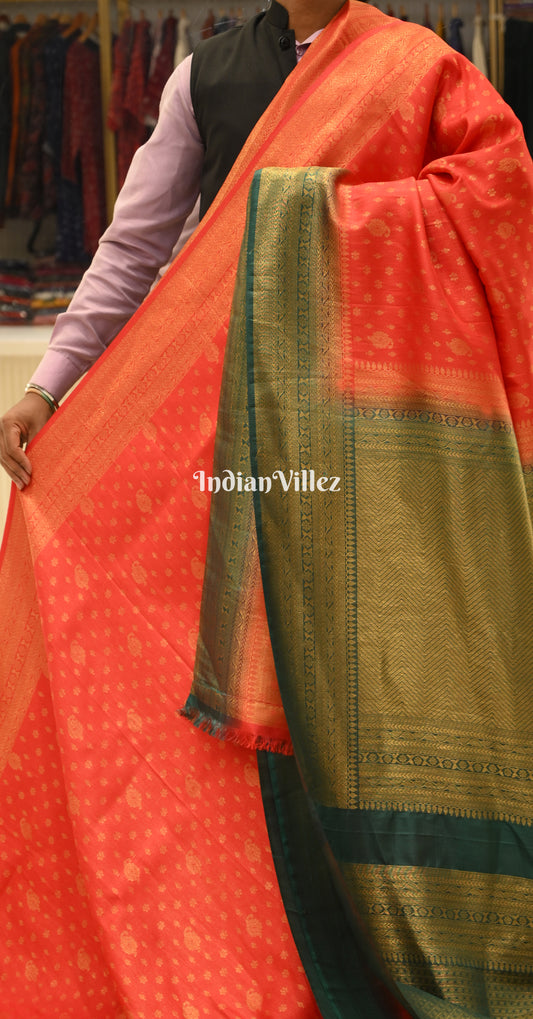 Red Mehendi Green Kanjivaram Silk Saree