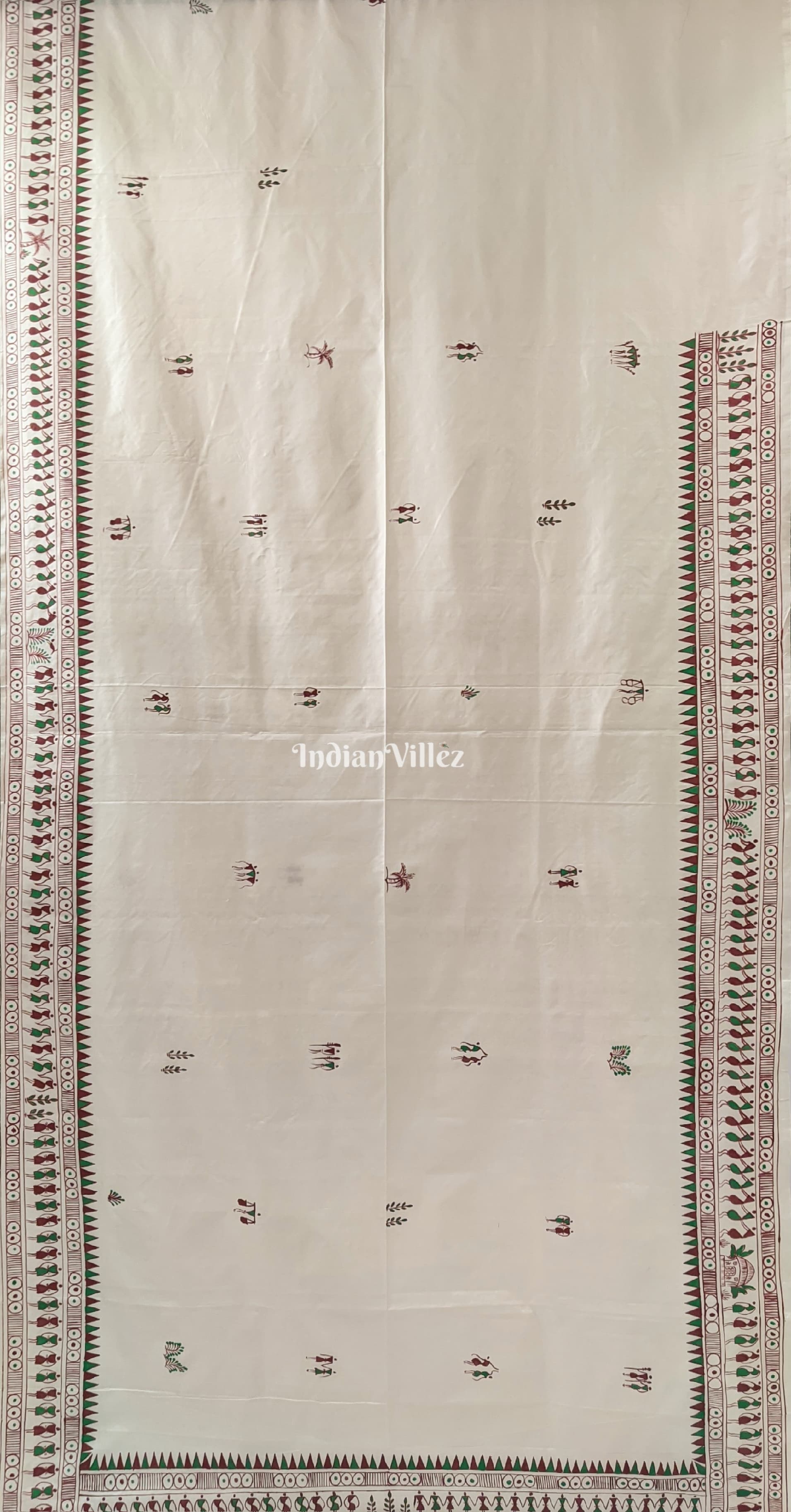 Off-White Tribal Themed Pattachitra Silk Saree