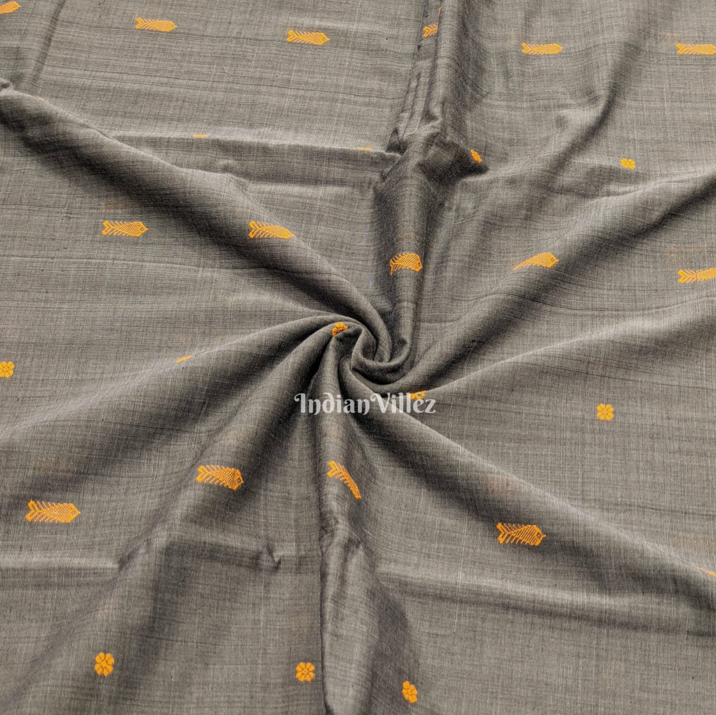 Grey Fish & Flower Motif Bomkai Cotton Fabric