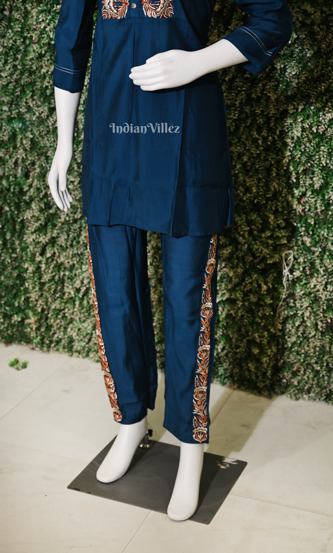 Designer Blue Embroidery Kurta & Pant Set-(Co-Ords Set) 