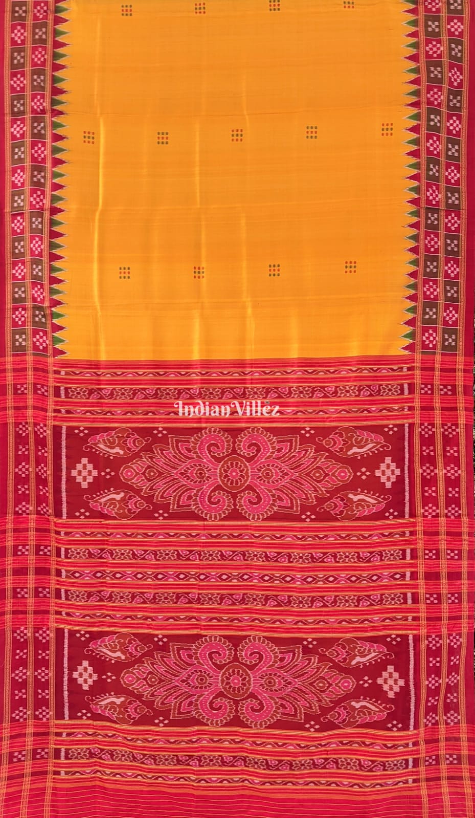 Yellow Border Pasapali Butta Design Khandua Silk Saree
