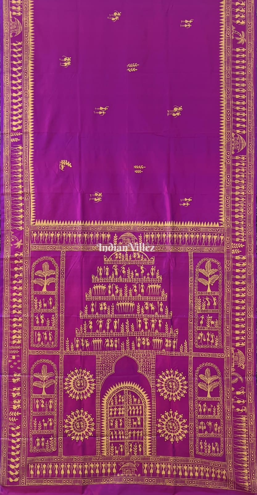 Purple Tribal Theme Pattachitra Silk Saree