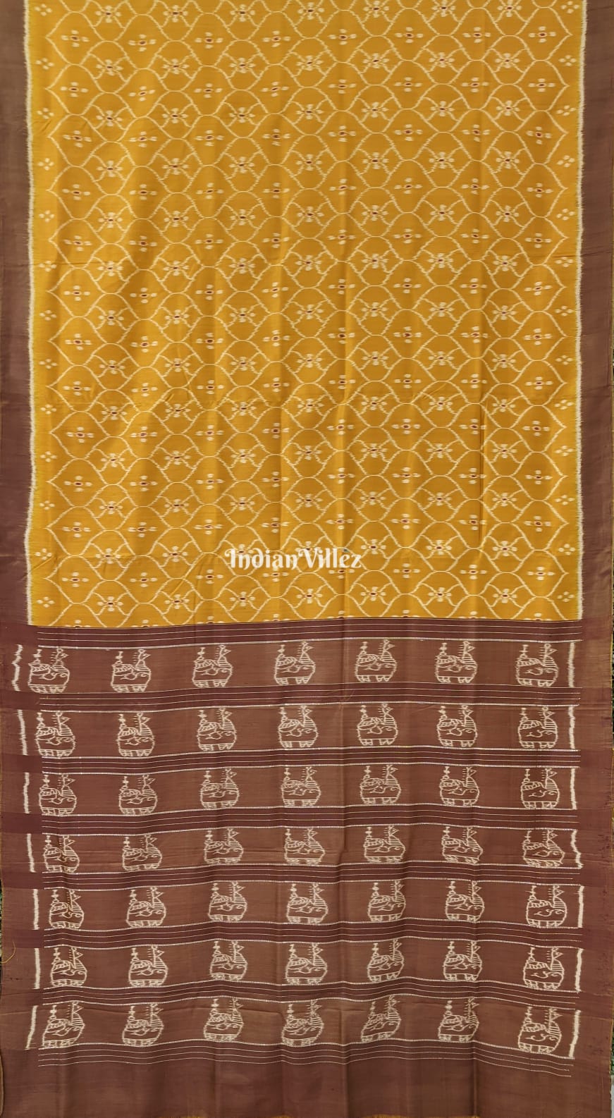 Mustard Yellow Boita Anchal Odisha Ikat Contemporary Silk Saree