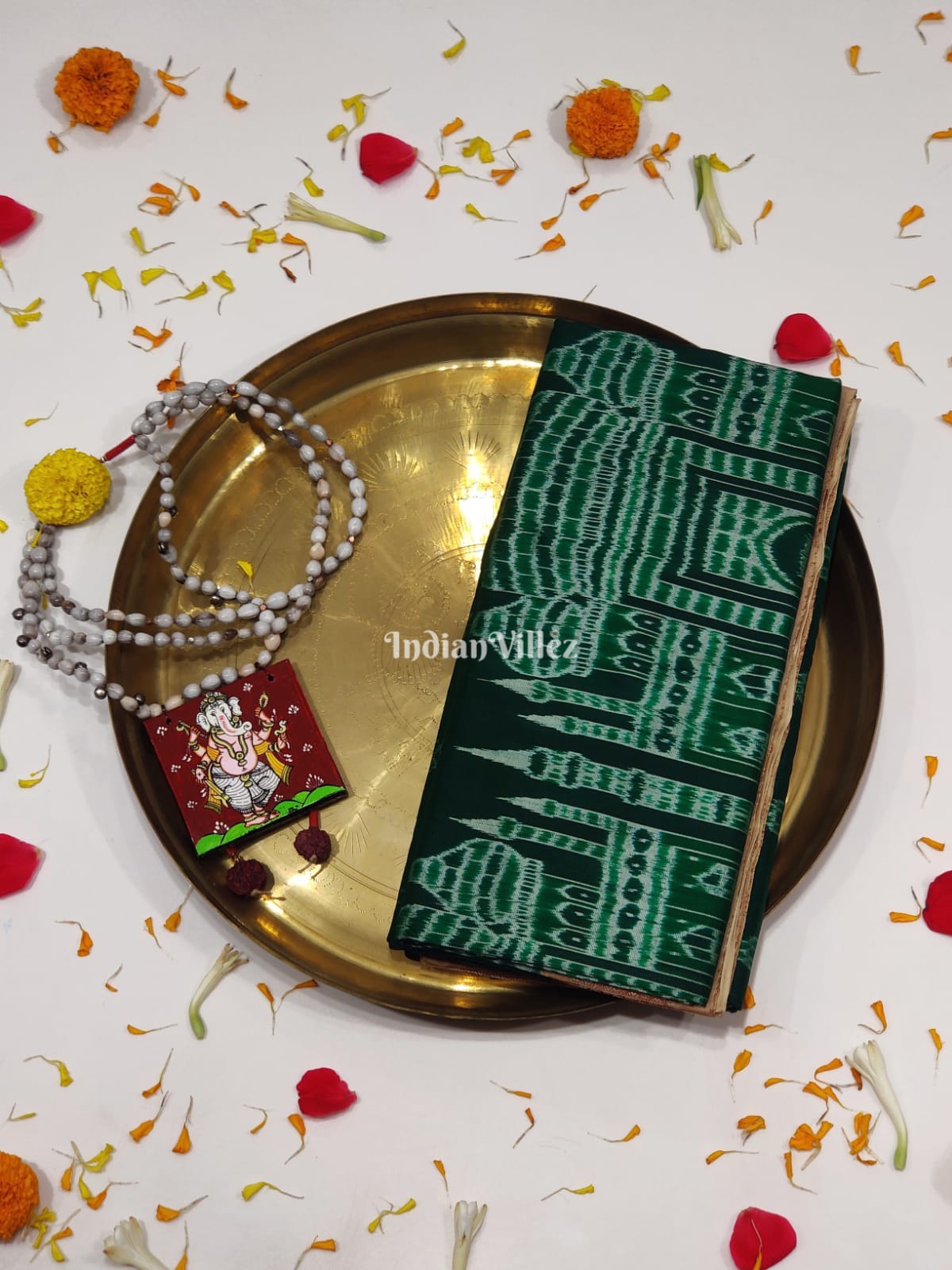 Green Taj Mahal Design Odisha Ikat Pure Sambalpuri Silk Saree