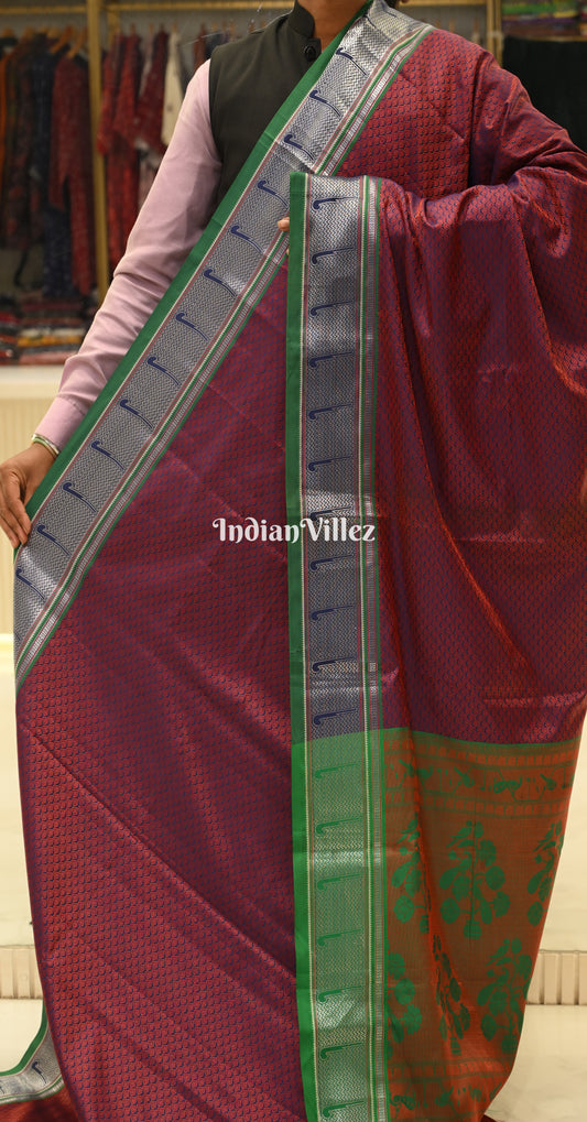 Maroon Green Kanjivaram Silk Saree