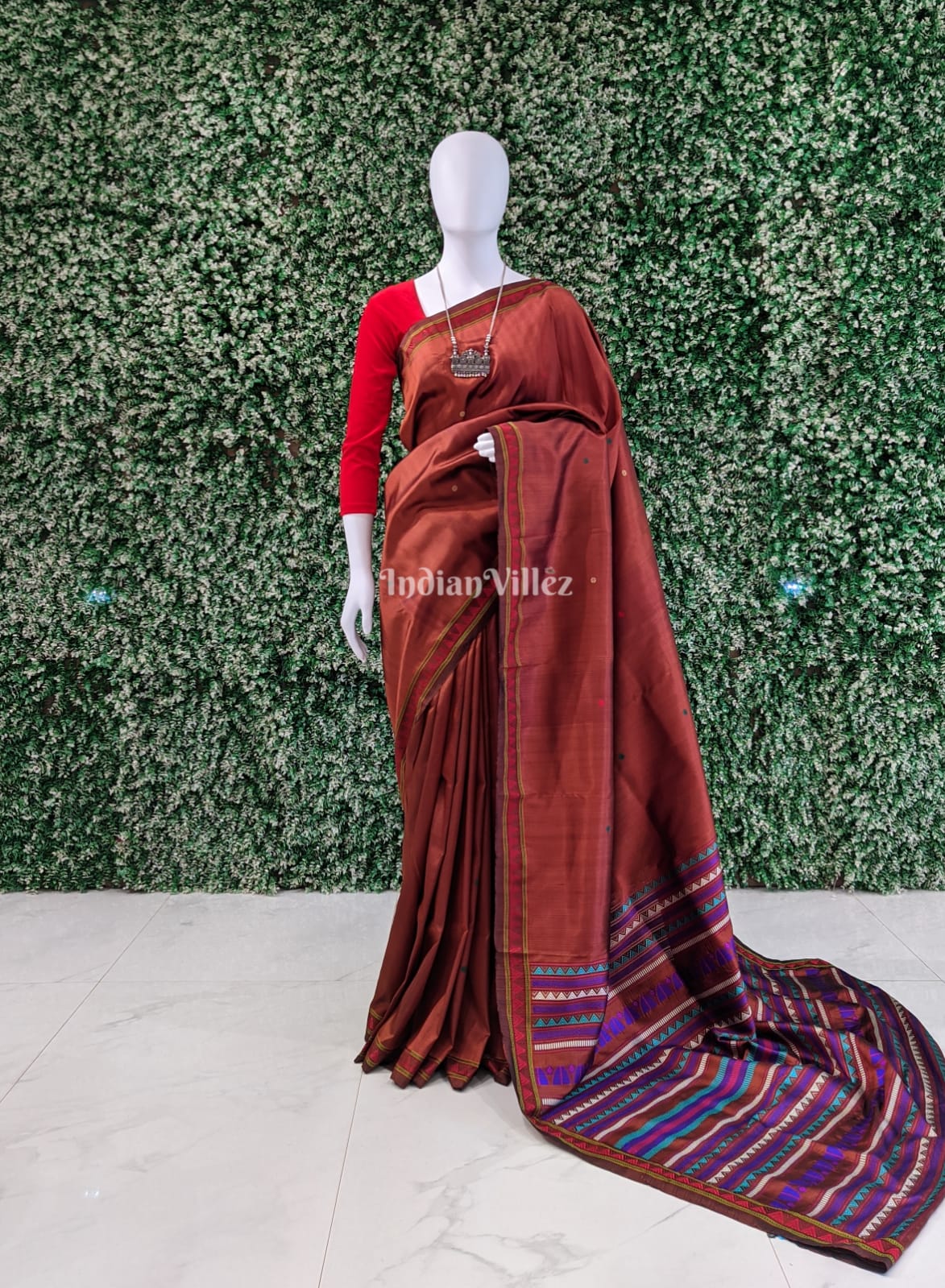 Bronze Odisha Ikat Contemporary Silk Saree with Dongria Border