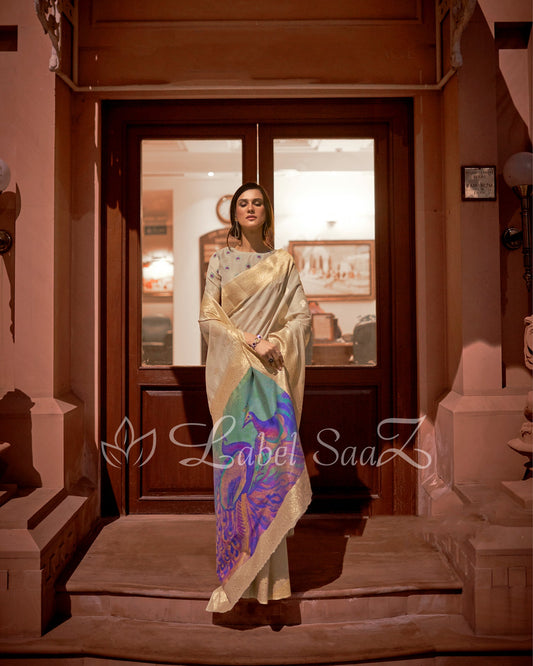 White Modal Silk Saree
