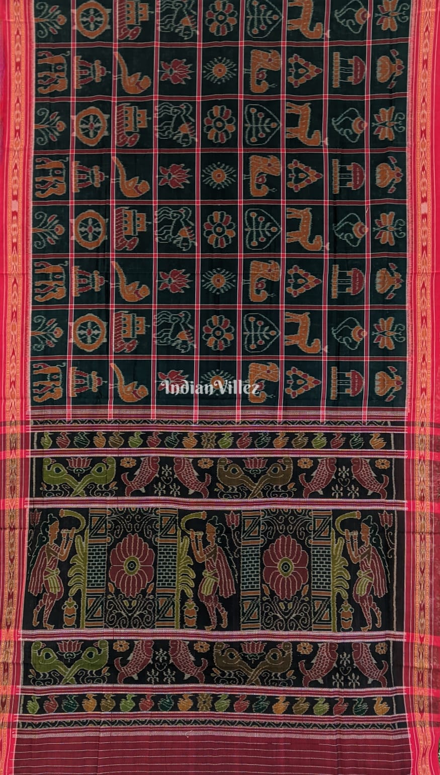 Bottle Green Nabakothi Sambalpuri Cotton Saree