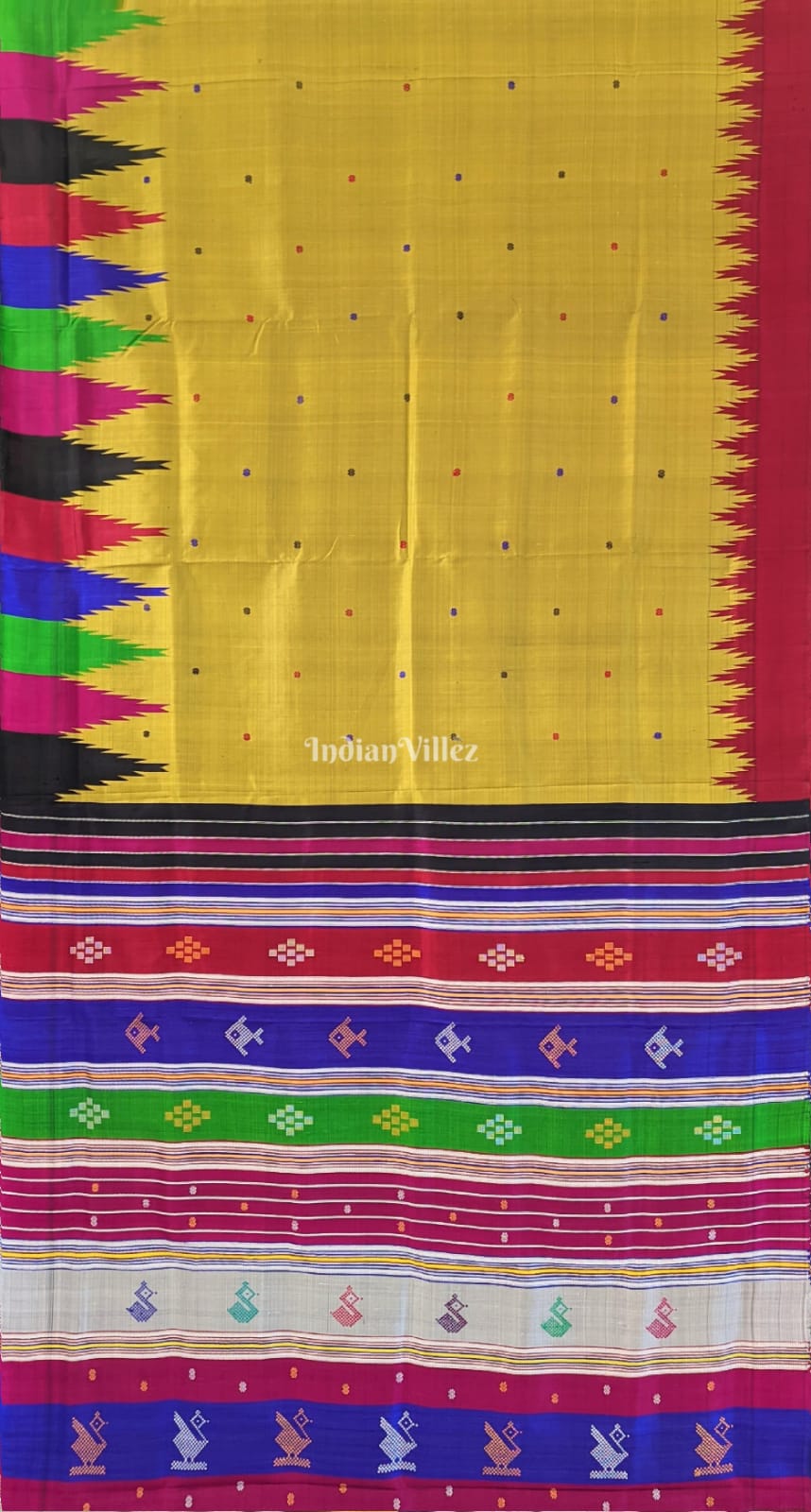 Mehendi Green Ganga Jamuna Border Berhampuri Silk Saree with Double Pallu
